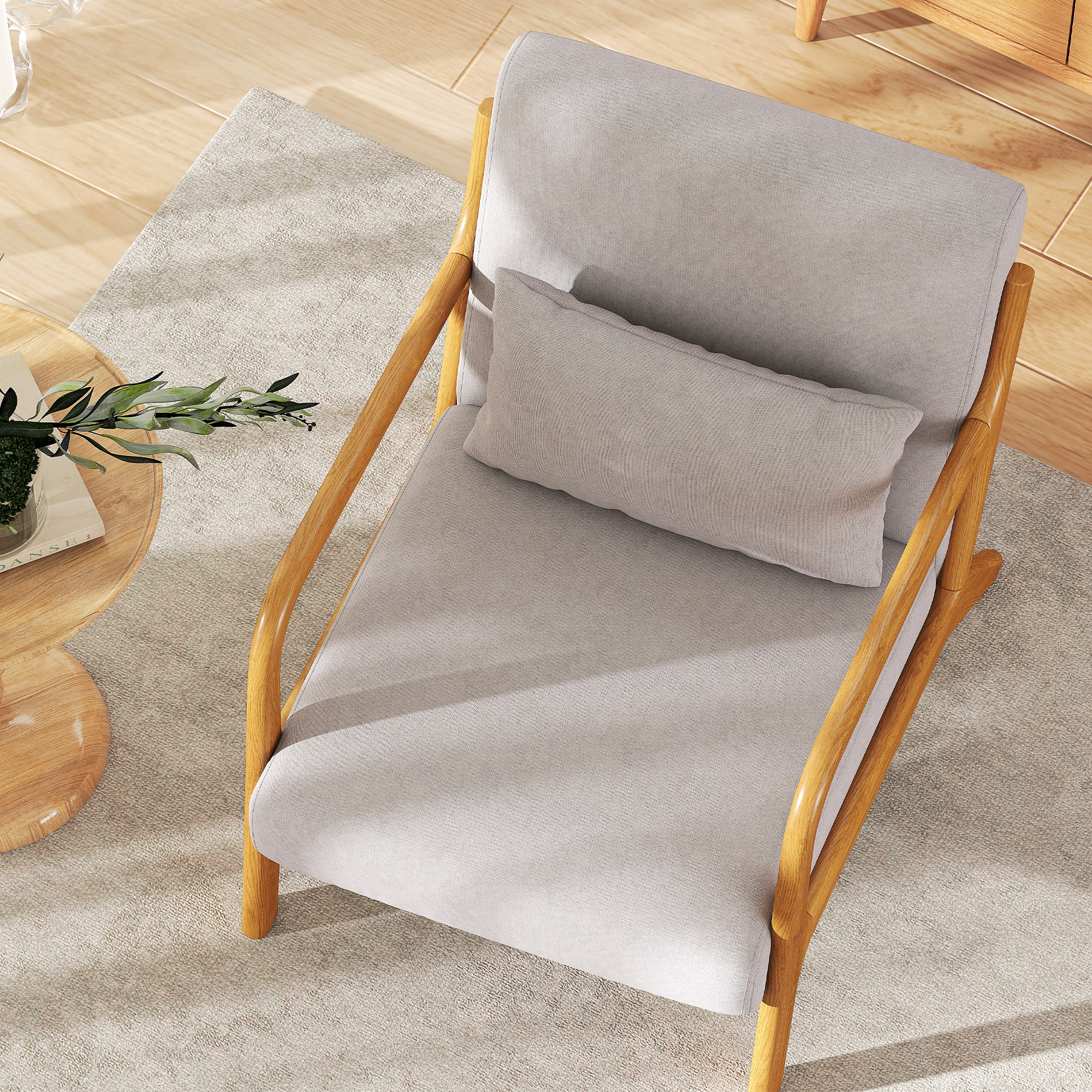Pelēks lounge krēsls ar koka rāmi, samta izskats, 61 x 78 x 76 cm - Image 8
