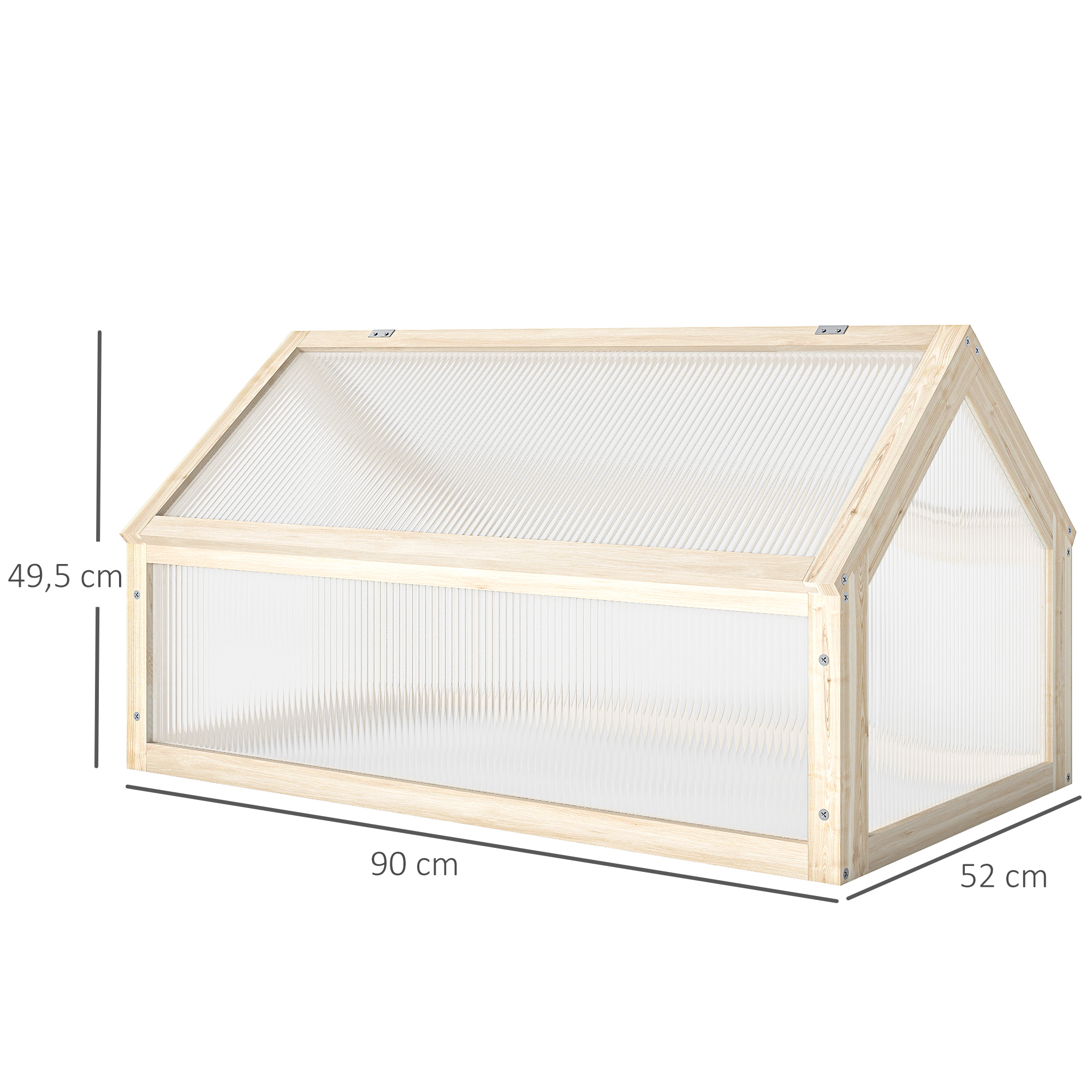 Mini kasvihuone puusta, polykarbonaattilevyt, luonnonpuun värinen, 90 x 52 x 49,5 cm - Image 3