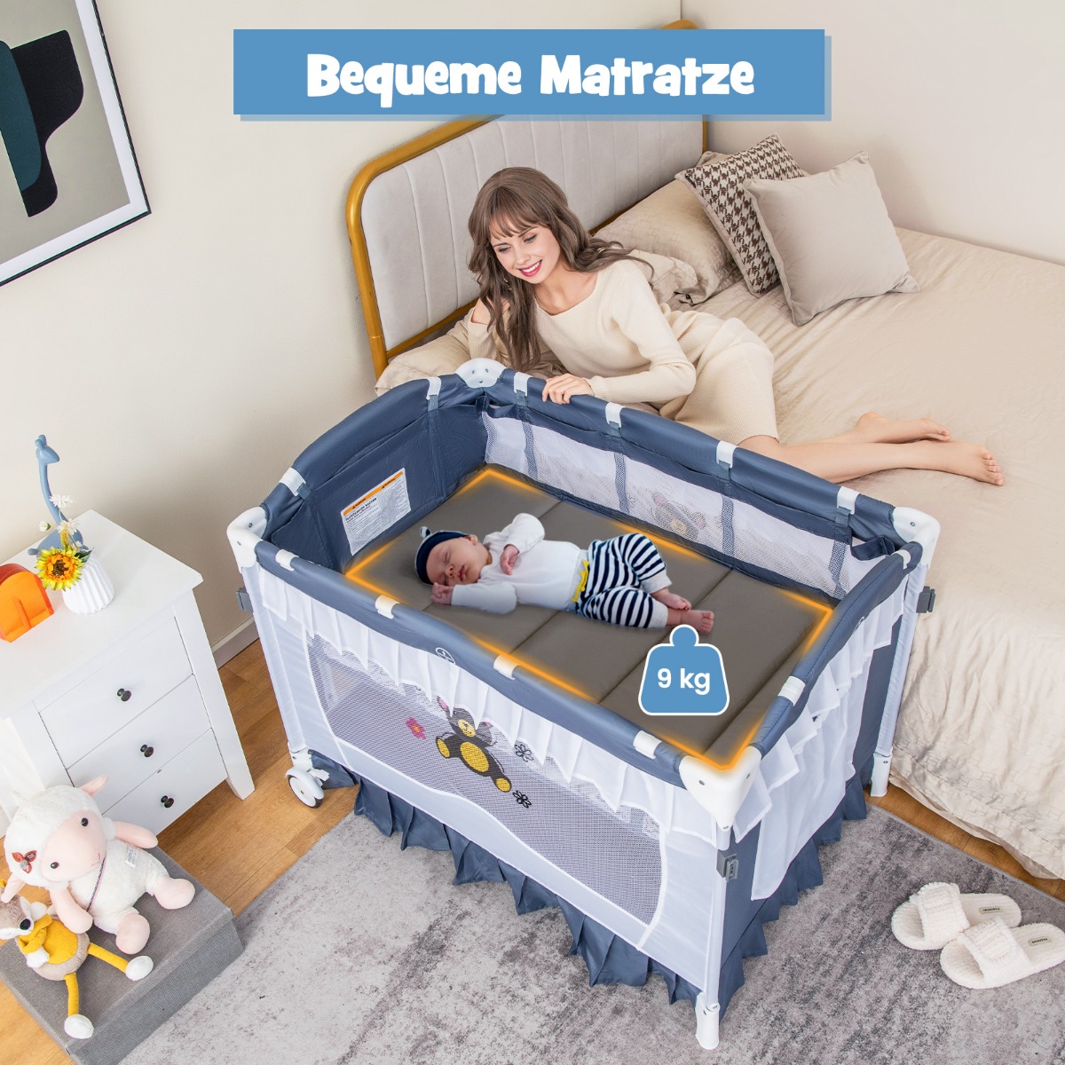 4-in-1 kūdikio lovelė su nuimamu stogeliu, pilka - Image 4