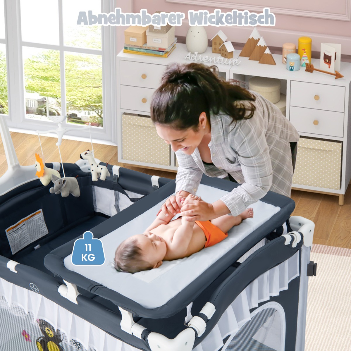 4-in-1 kūdikio lovelė su nuimamu stogeliu, pilka - Image 6