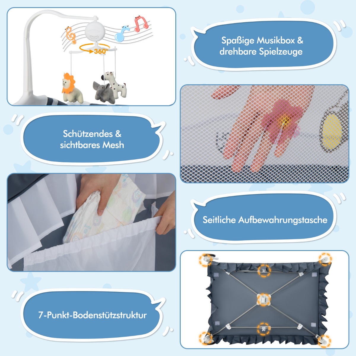 4-in-1 kūdikio lovelė su nuimamu stogeliu, pilka - Image 5