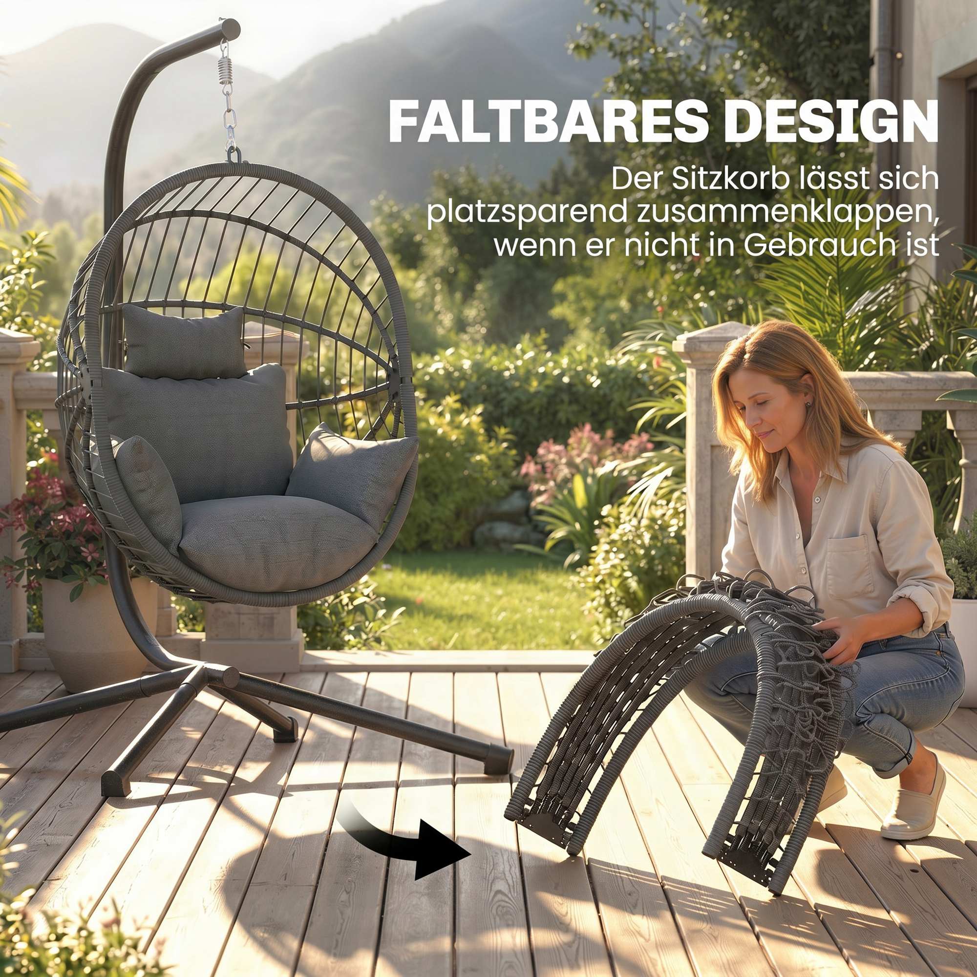 Piekarināms krēsls Egg Chair, ar spilvenu, pelēks, 120 x 106 x 188 cm - Image 5
