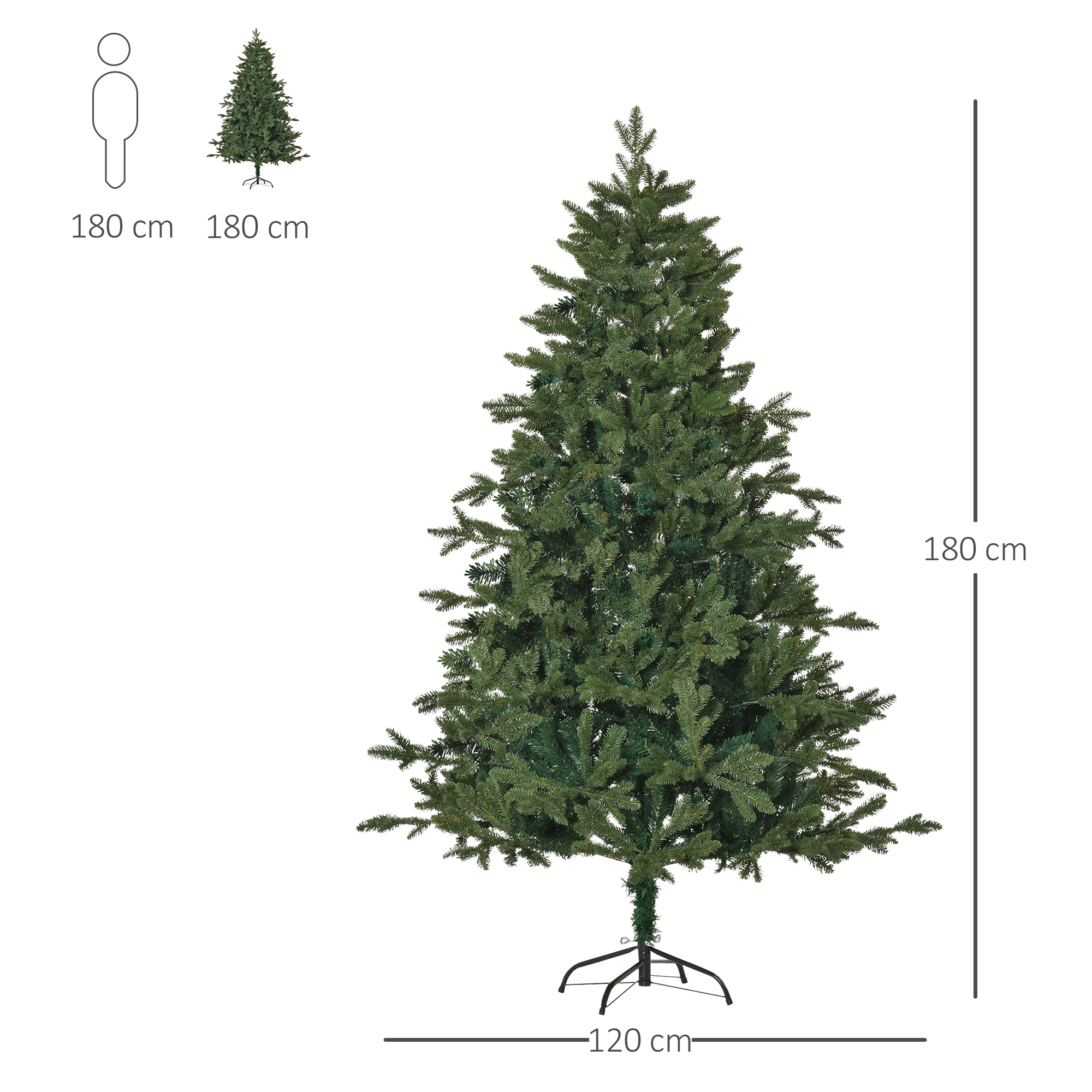Mākslīgā Ziemassvētku eglīte, 180 cm, zaļa, PVC/PE, metāla statīvs - Image 3