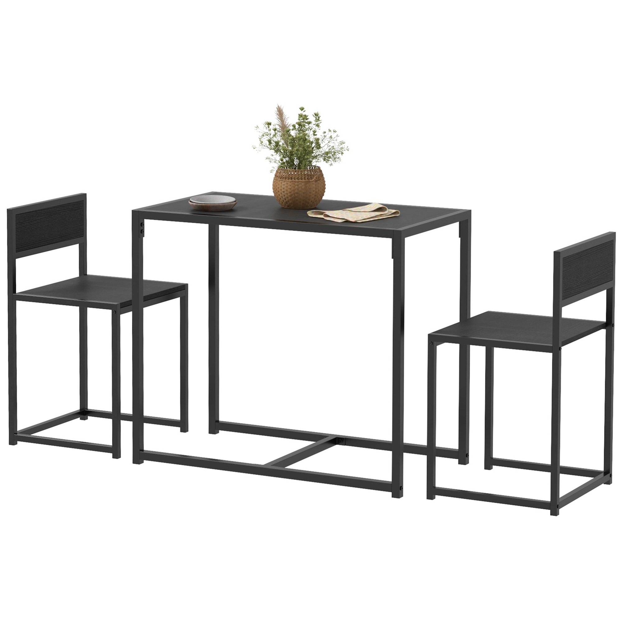 3-osaline baarilaua komplekt, must, 90 x 47 x 76 cm