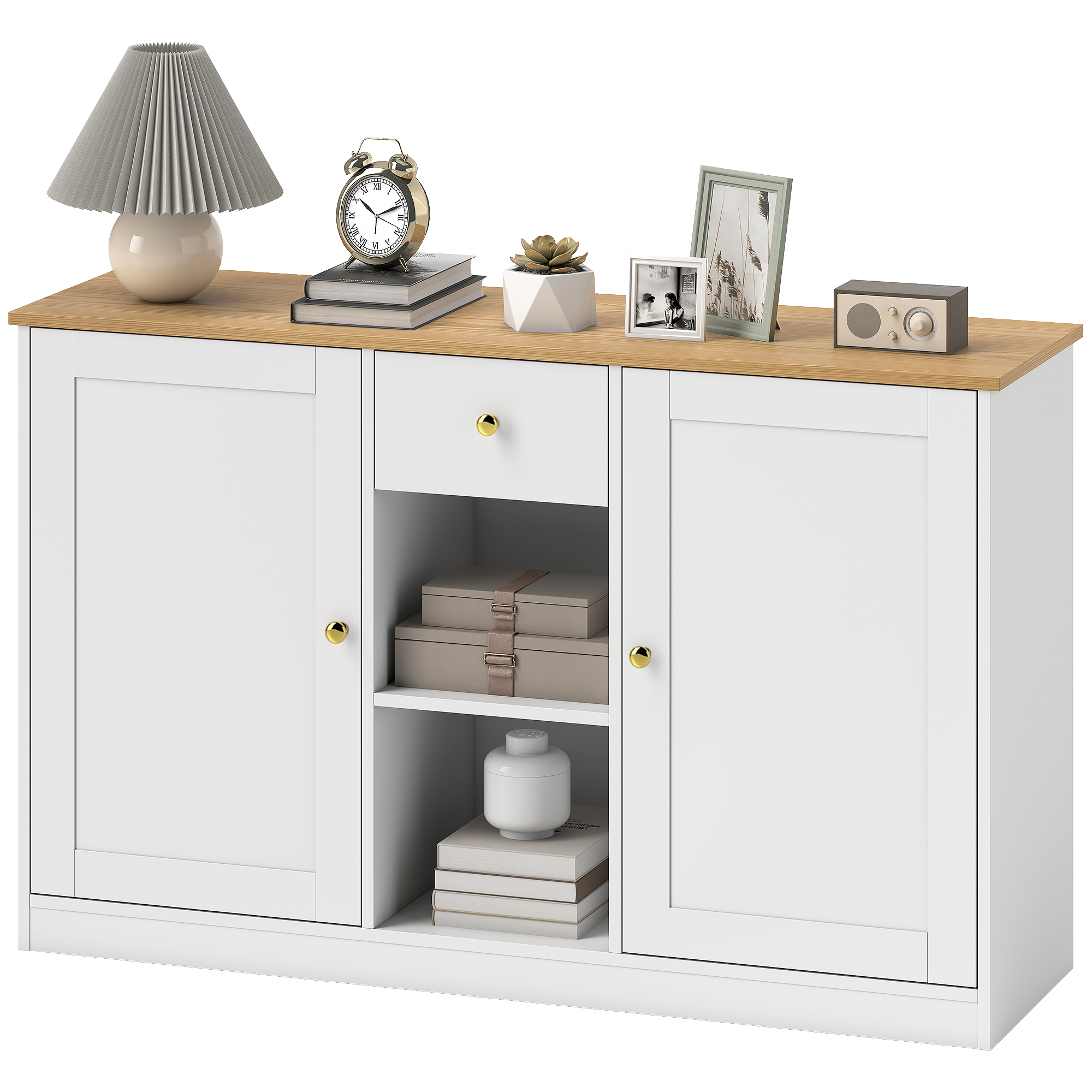 Sideboard sahtli, kappide ja riiulitega, valge, 120 x 35 x 75,2 cm