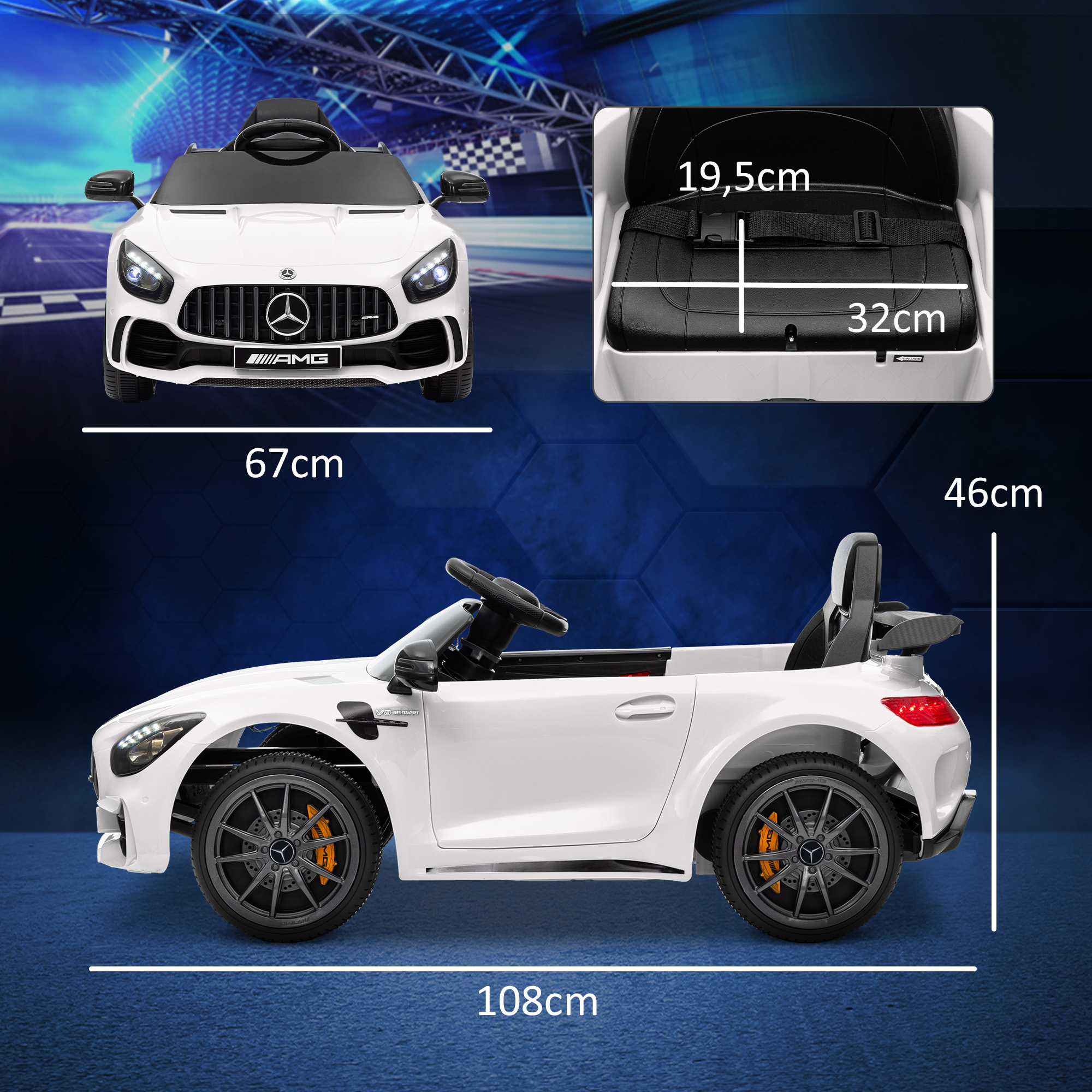 Bērnu elektriskā automašīna Mercedes-Benz AMG GTR, balta, 12 V, 3-5 km/h - Image 3