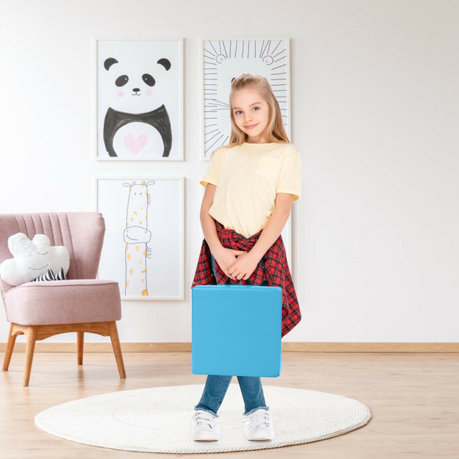 6 kpl 15" pehmeät lattiatyynyt kahvoilla sininen setti - Image 2