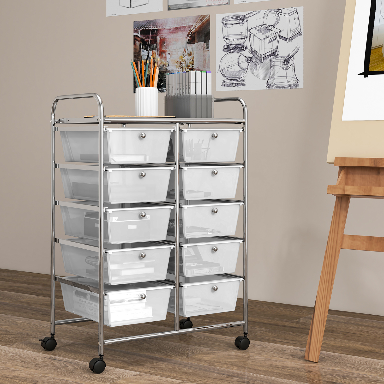 10 laatikon rullaava säilytyskärry, läpinäkyvä - Image 3