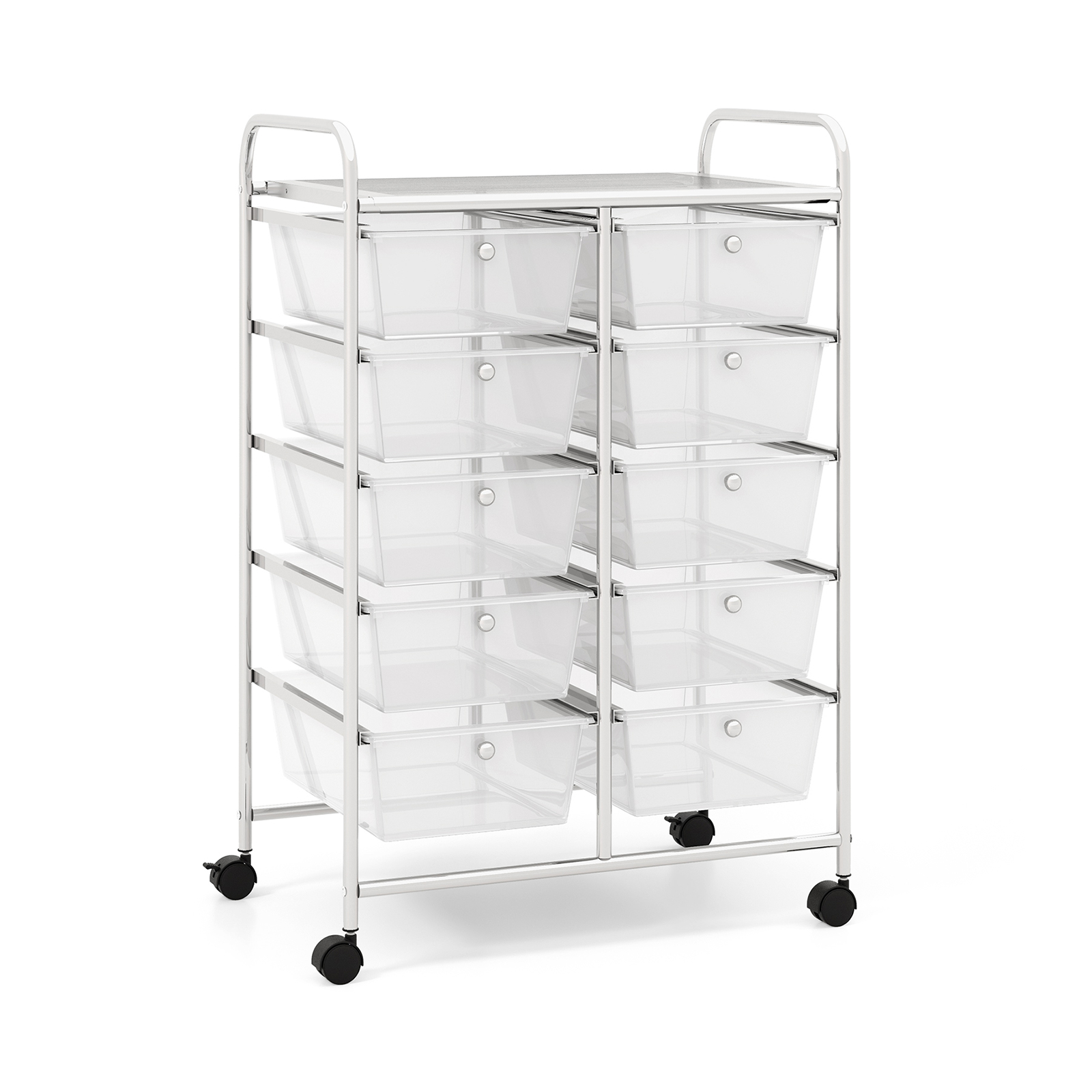 10 laatikon rullaava säilytyskärry, läpinäkyvä