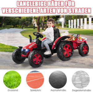 12V laste elektritraktor haagisega punane