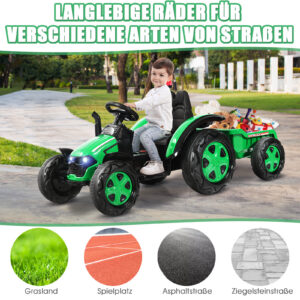12V laste elektritraktor haagisega roheline