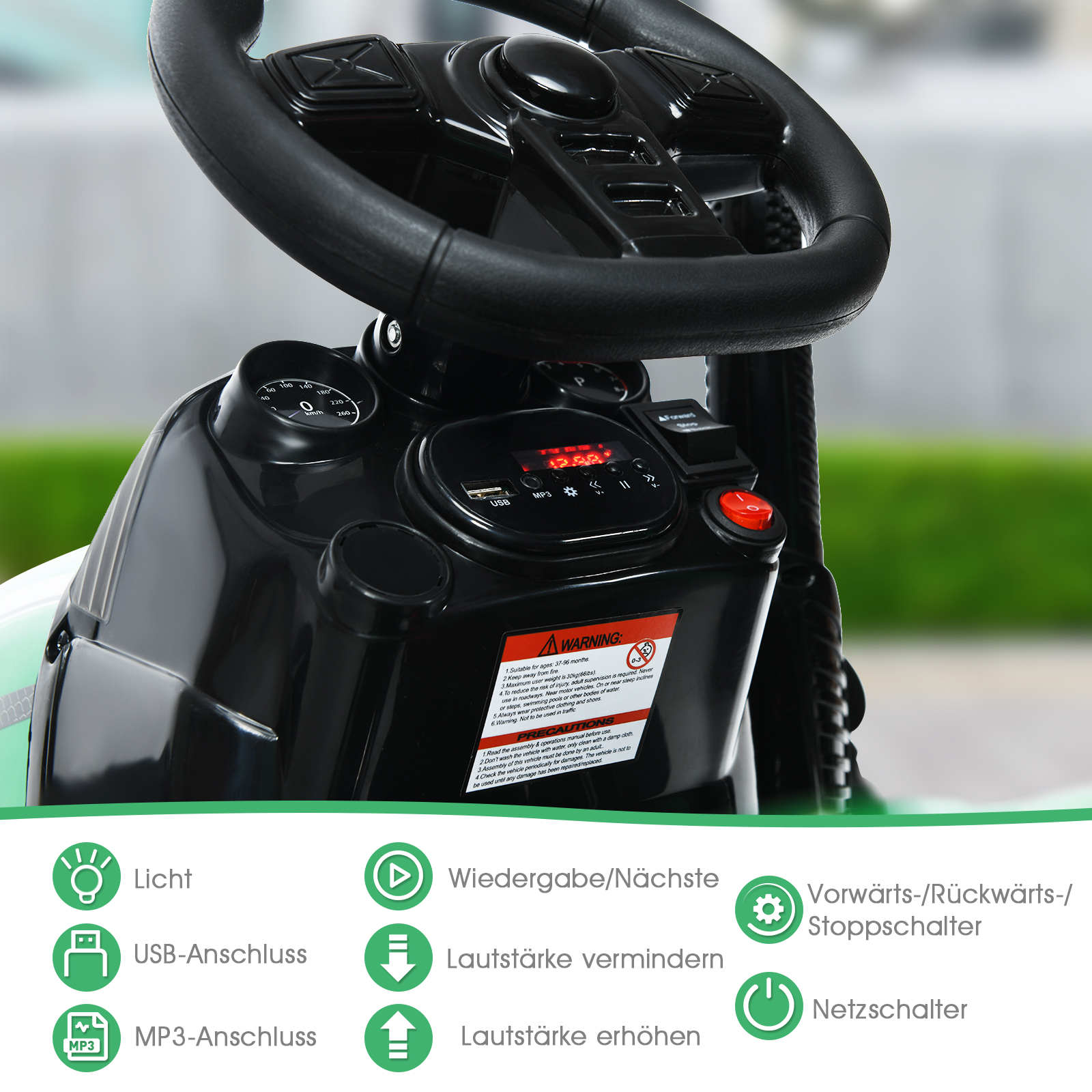 12V laste elektritraktor haagisega roheline - Image 4