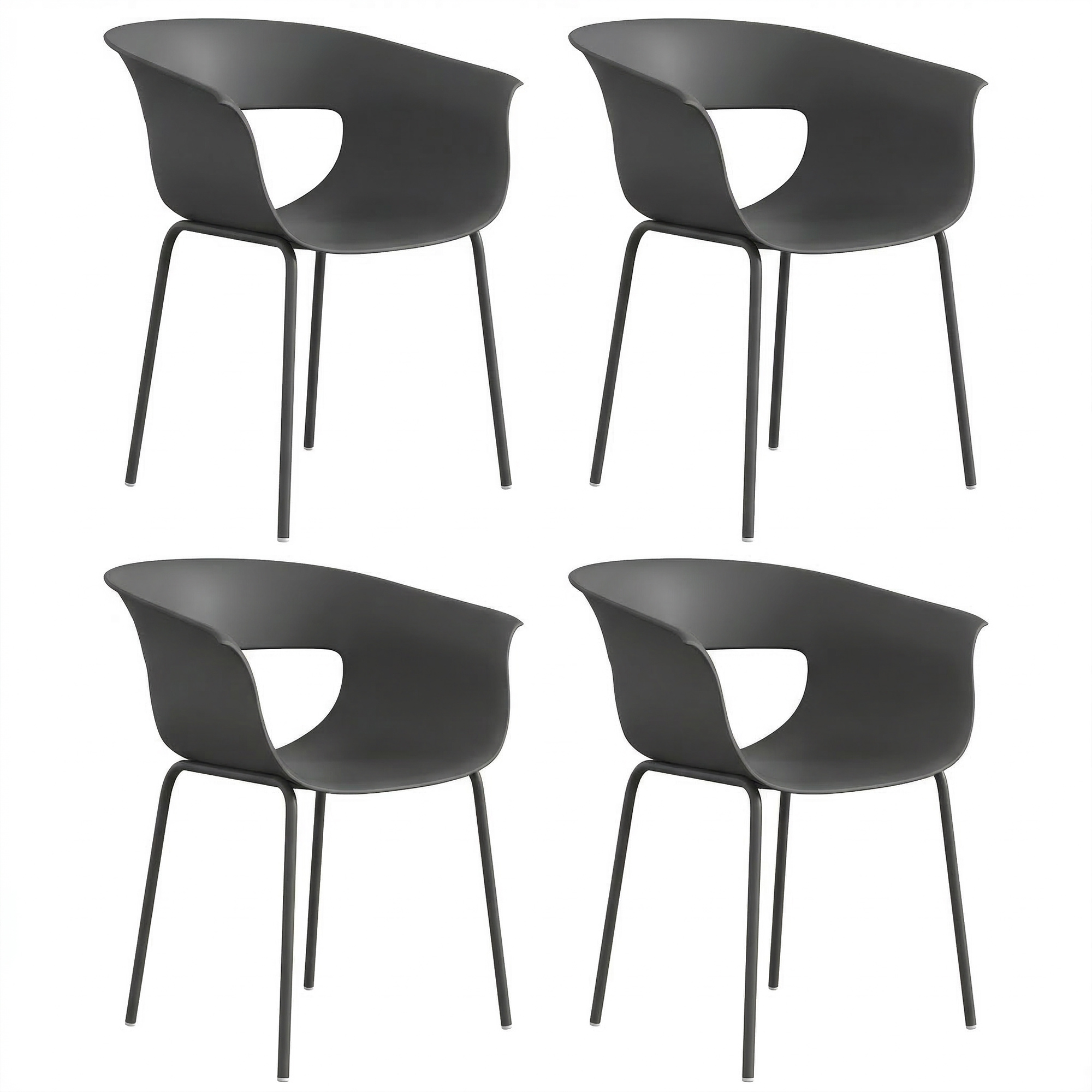 4 vnt. sodo kėdžių komplektas, tamsiai pilka, metalas, plastikas, 61 x 51 x 74 cm