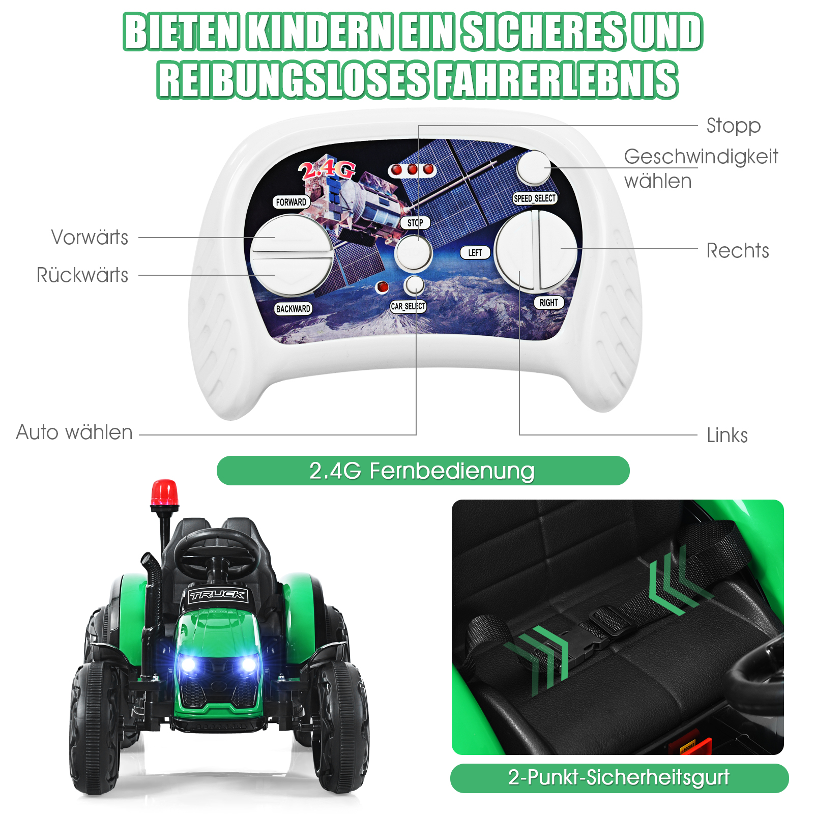 12V laste elektritraktor haagisega roheline - Image 7