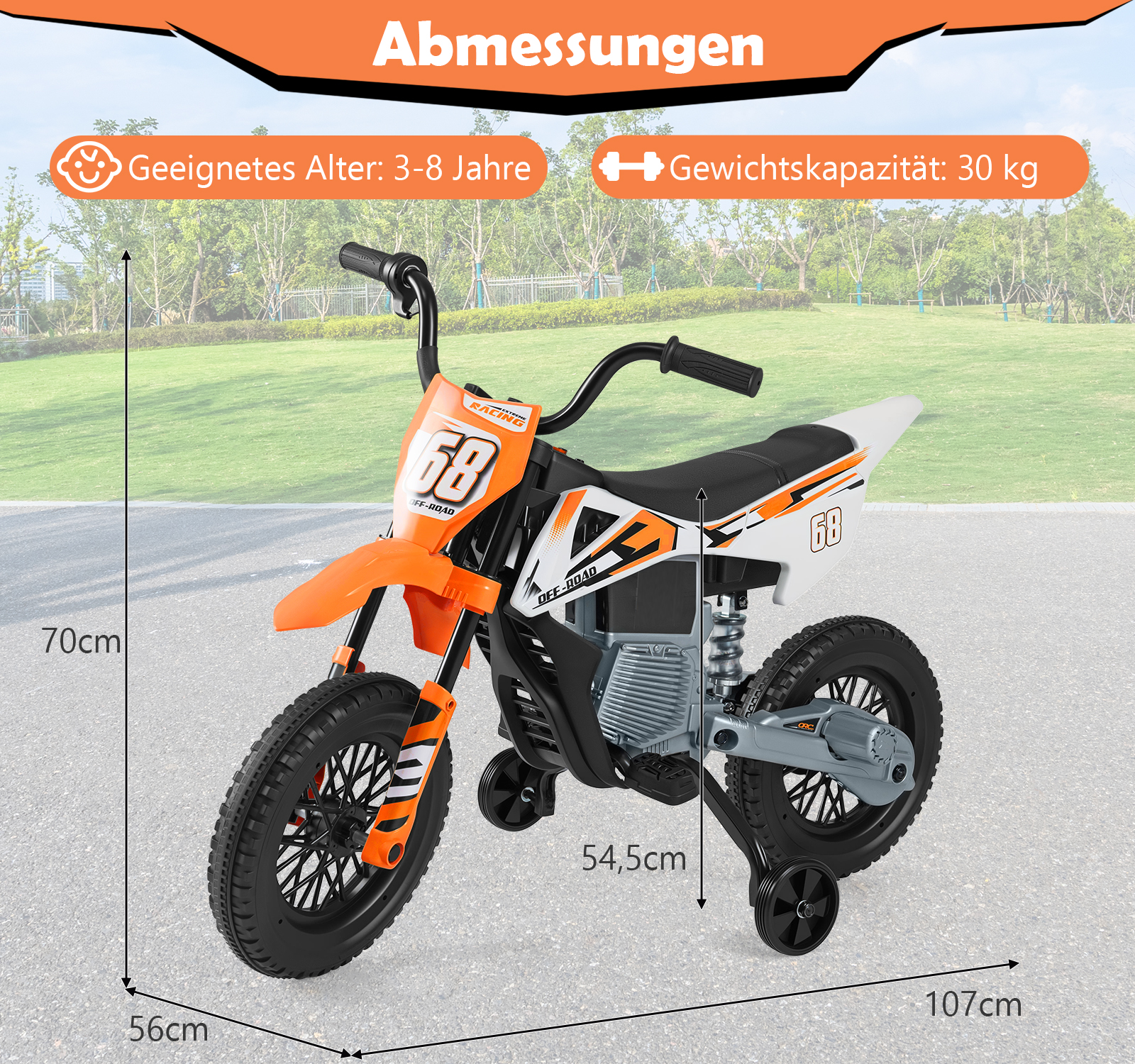 12V lasten sähkömoottoripyörä oranssi - Image 7