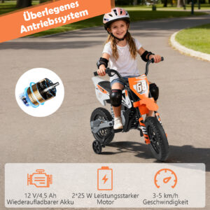 12V laste elektrimootorratas oranž
