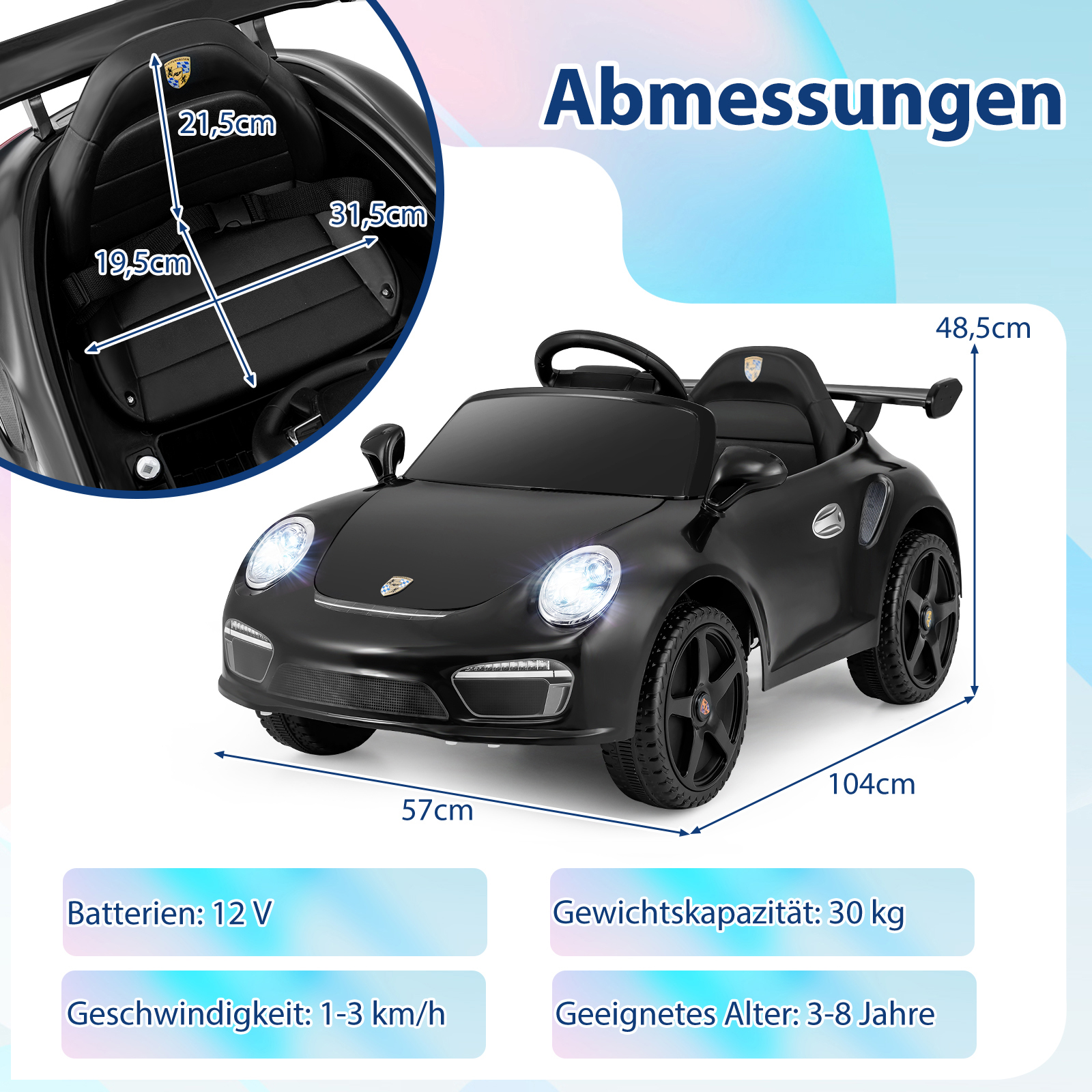 12V Porsche vaikų elektrinis automobilis juodas - Image 2
