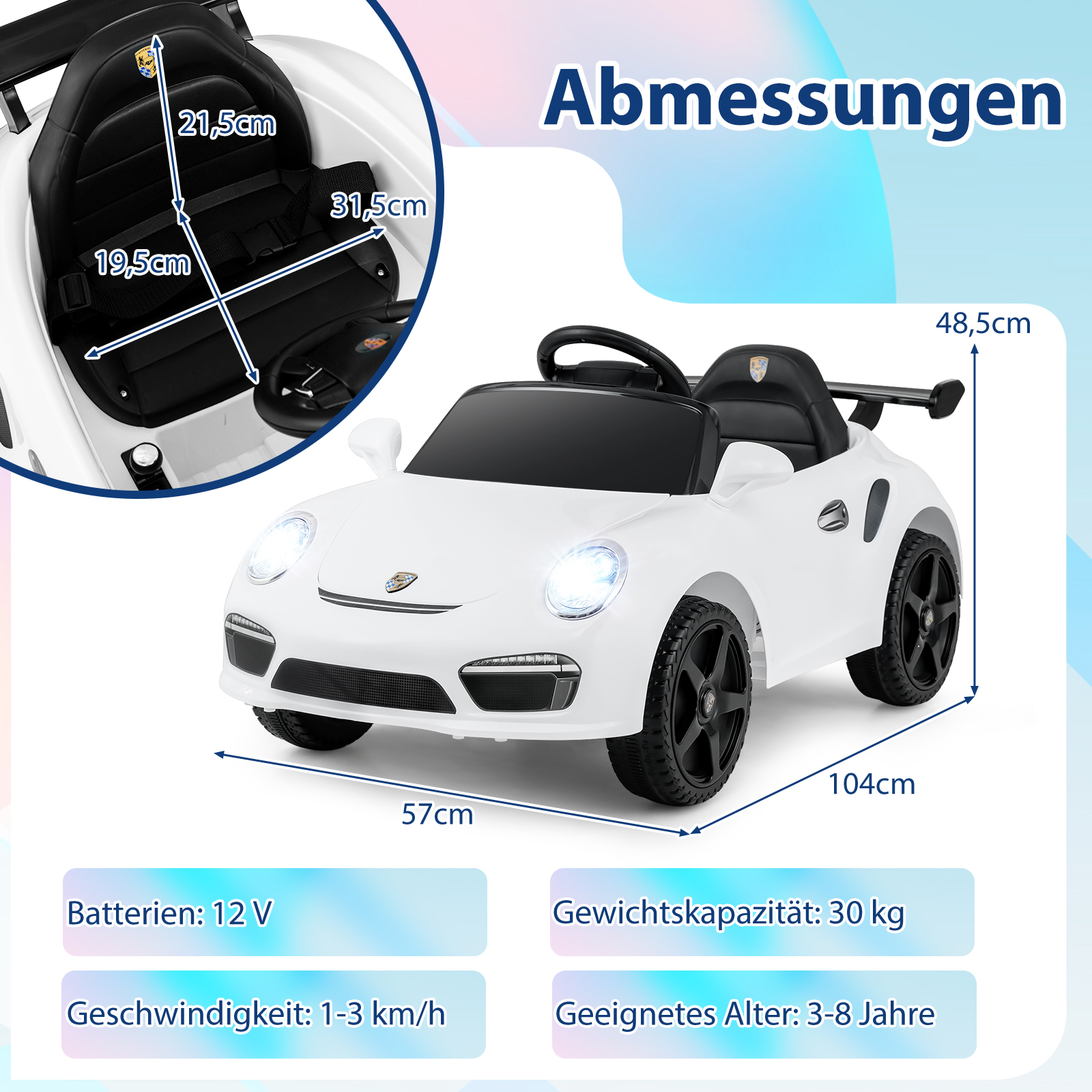 12V Porsche lasten sähköauto valkoinen - Image 2