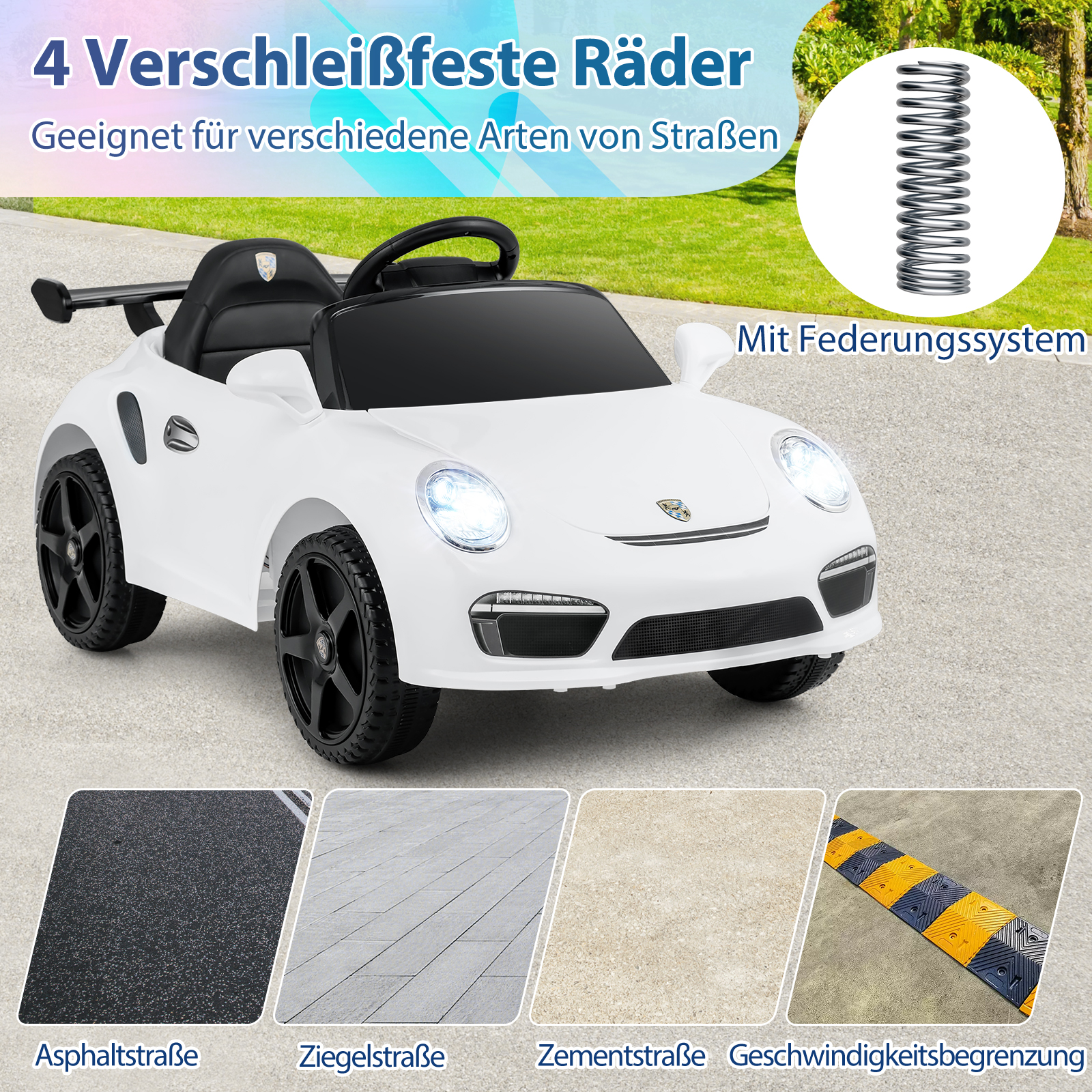12V Porsche lasten sähköauto valkoinen - Image 3