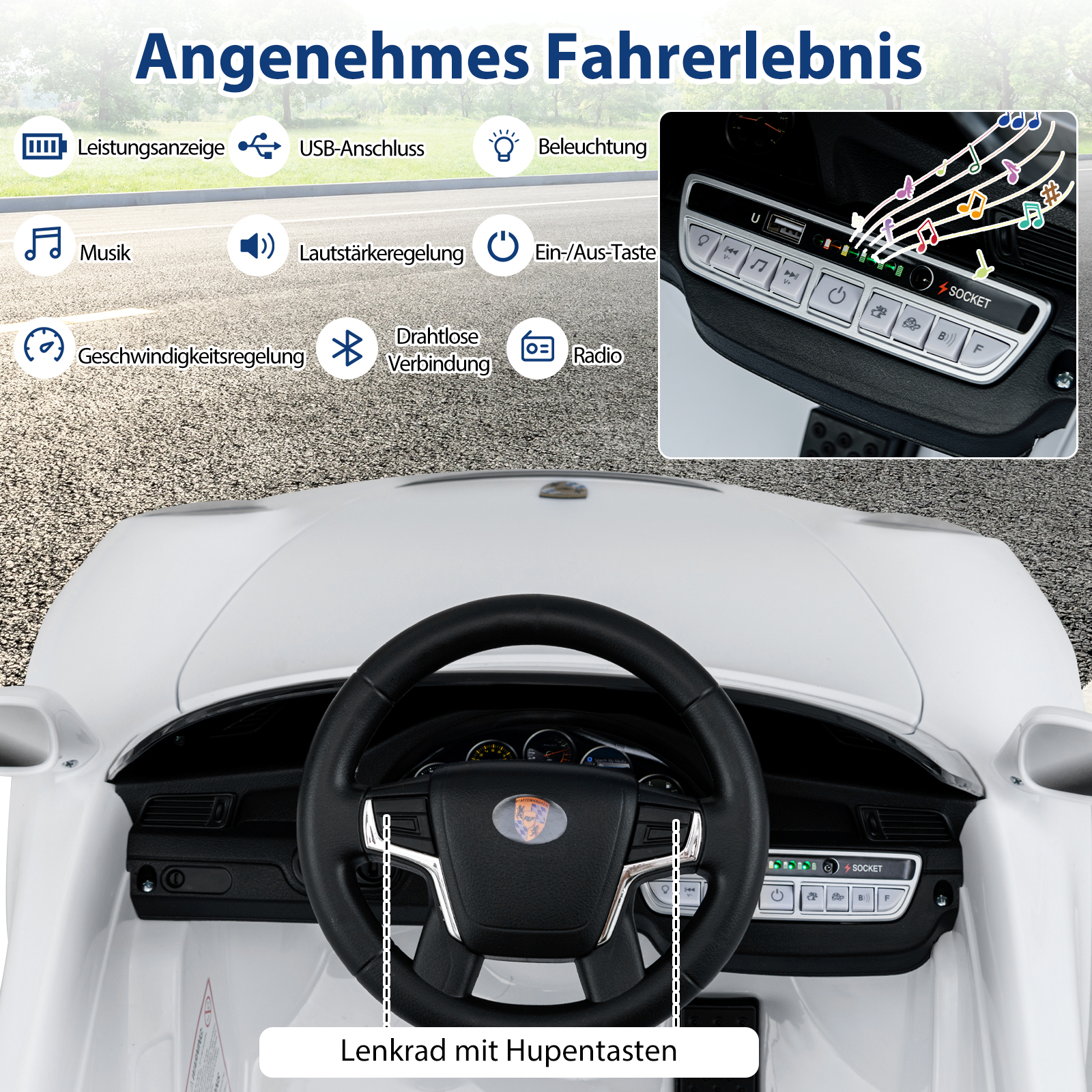 12V Porsche lasten sähköauto valkoinen - Image 5