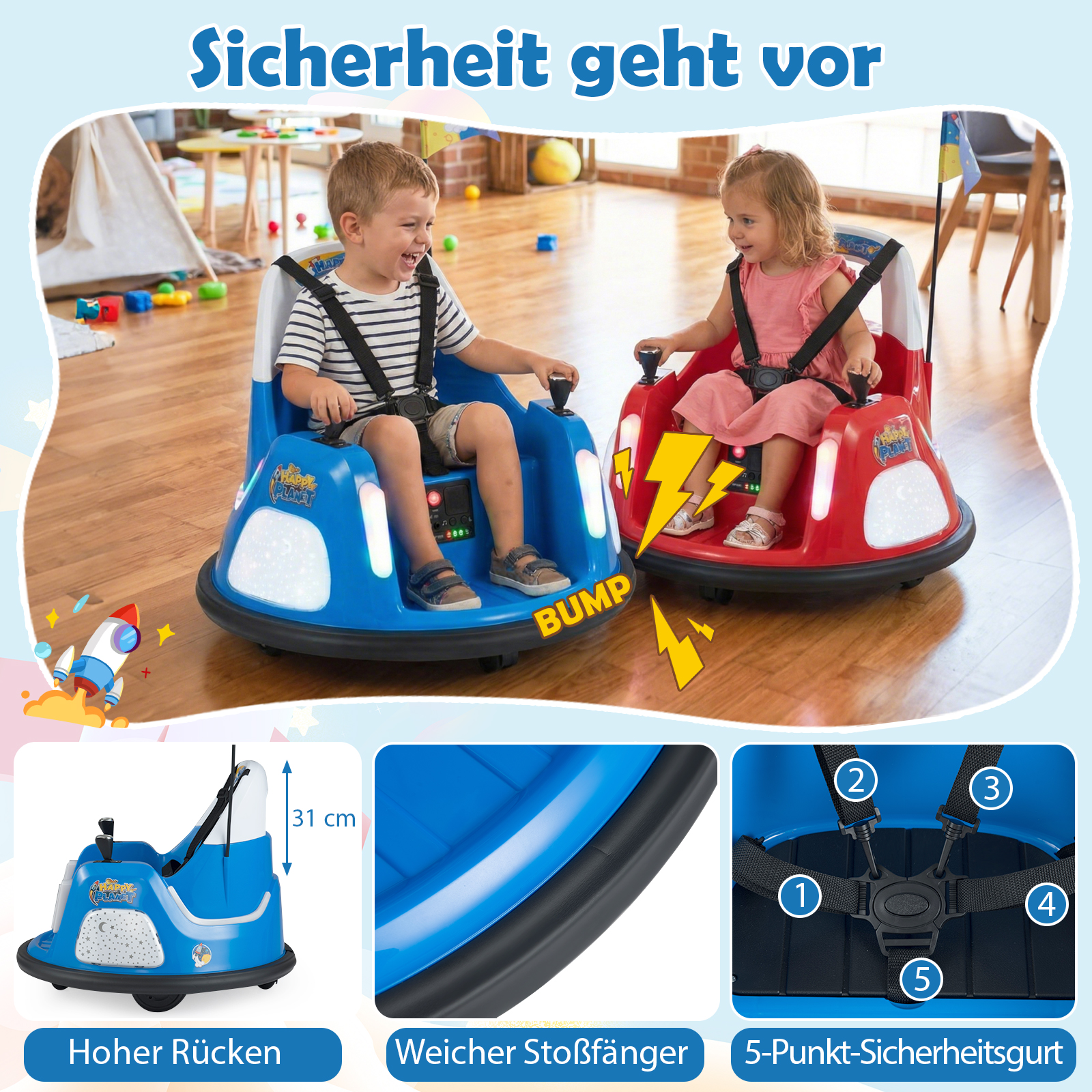 12V Laste Elektriline Poksiauto, Sinine - Image 5