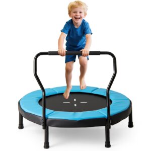Laste fitness-trampoliin 102 cm vahtkäsipuuga ja turvapadjaga, sinine