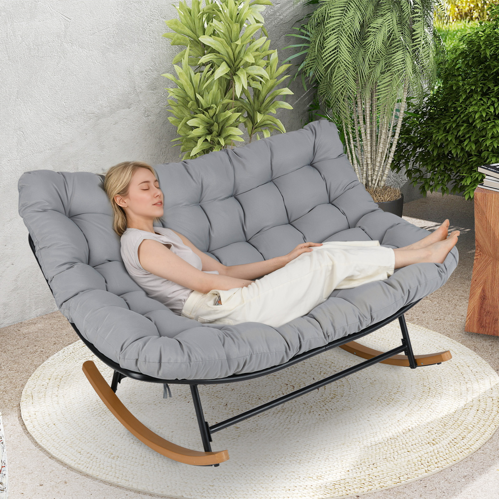Kaksipaikkainen keinuva papasan-tuoli, harmaa, 320 kg - Image 3