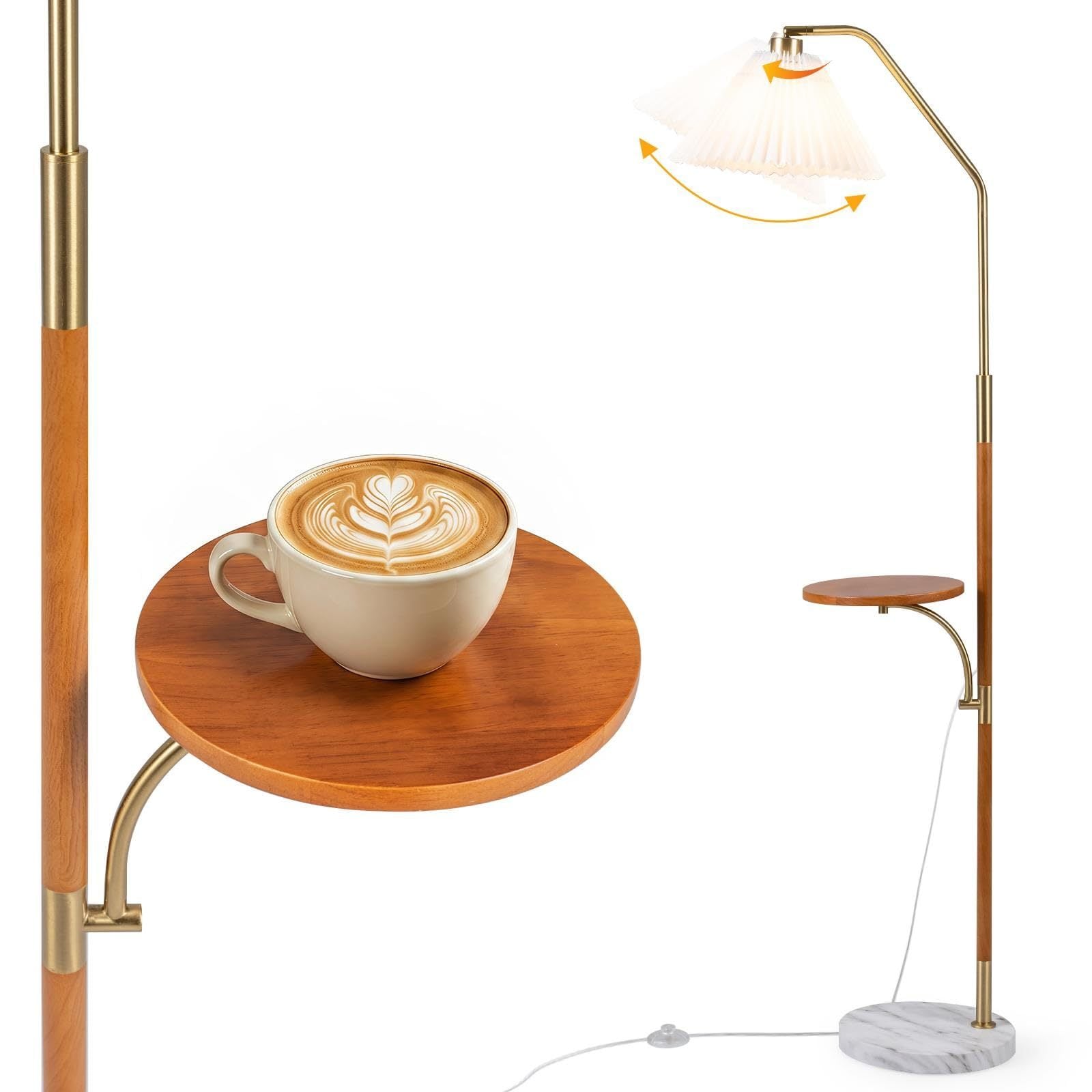 Stāvlampa ar plauktiņu, zelta krāsā, 159,5 cm