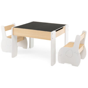 4 Viename vaikų veiklos stalas ir kėdės MDF, baltas, 63,5 × 61,5 × 48 cm