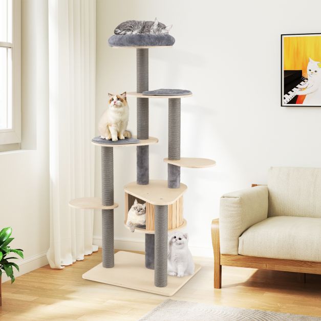 172 cm monitasoinen harmaa kissan kiipeilypuu - Image 3