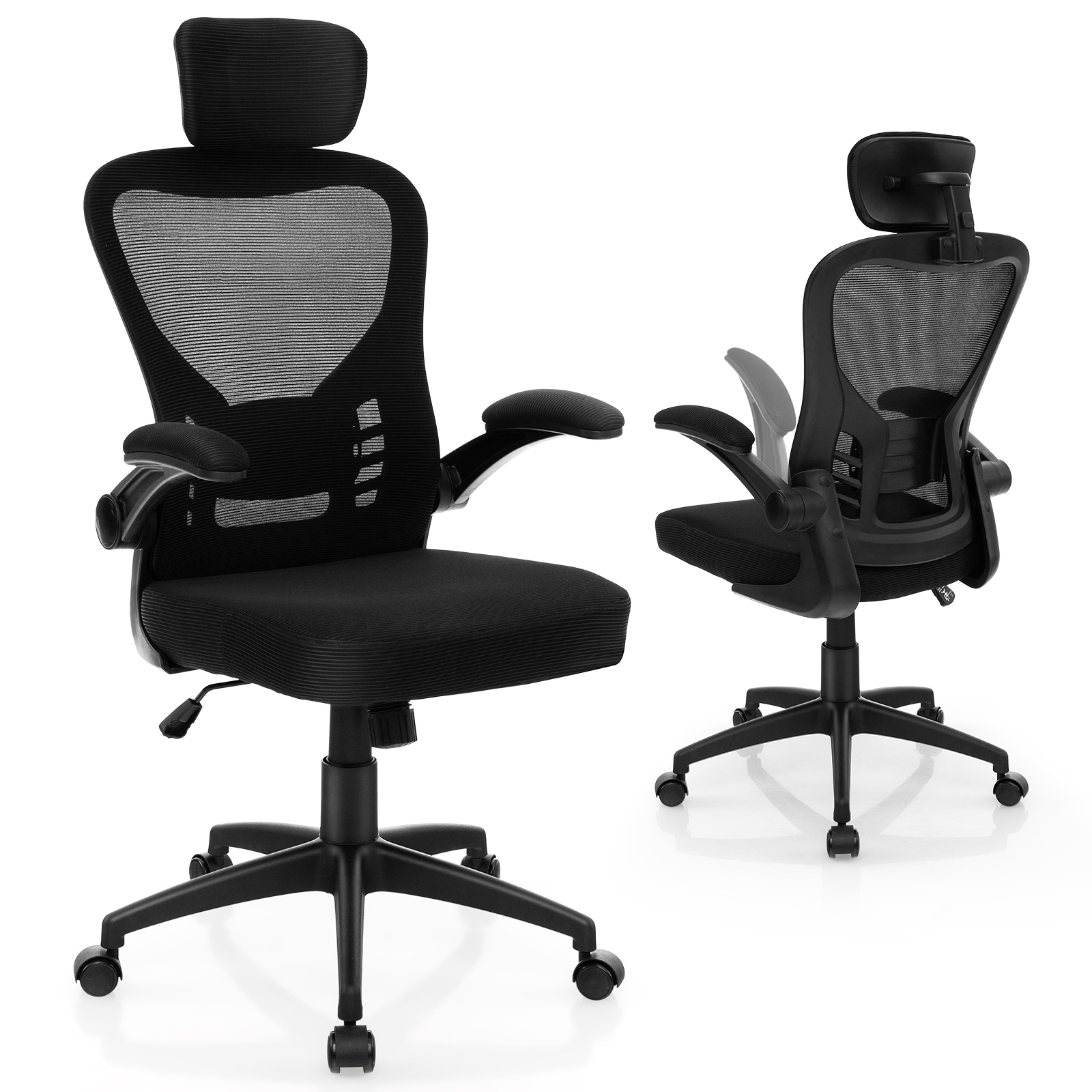 Ergonomiškas tinklinės biuro kėdės, reguliuojamo aukščio, juoda