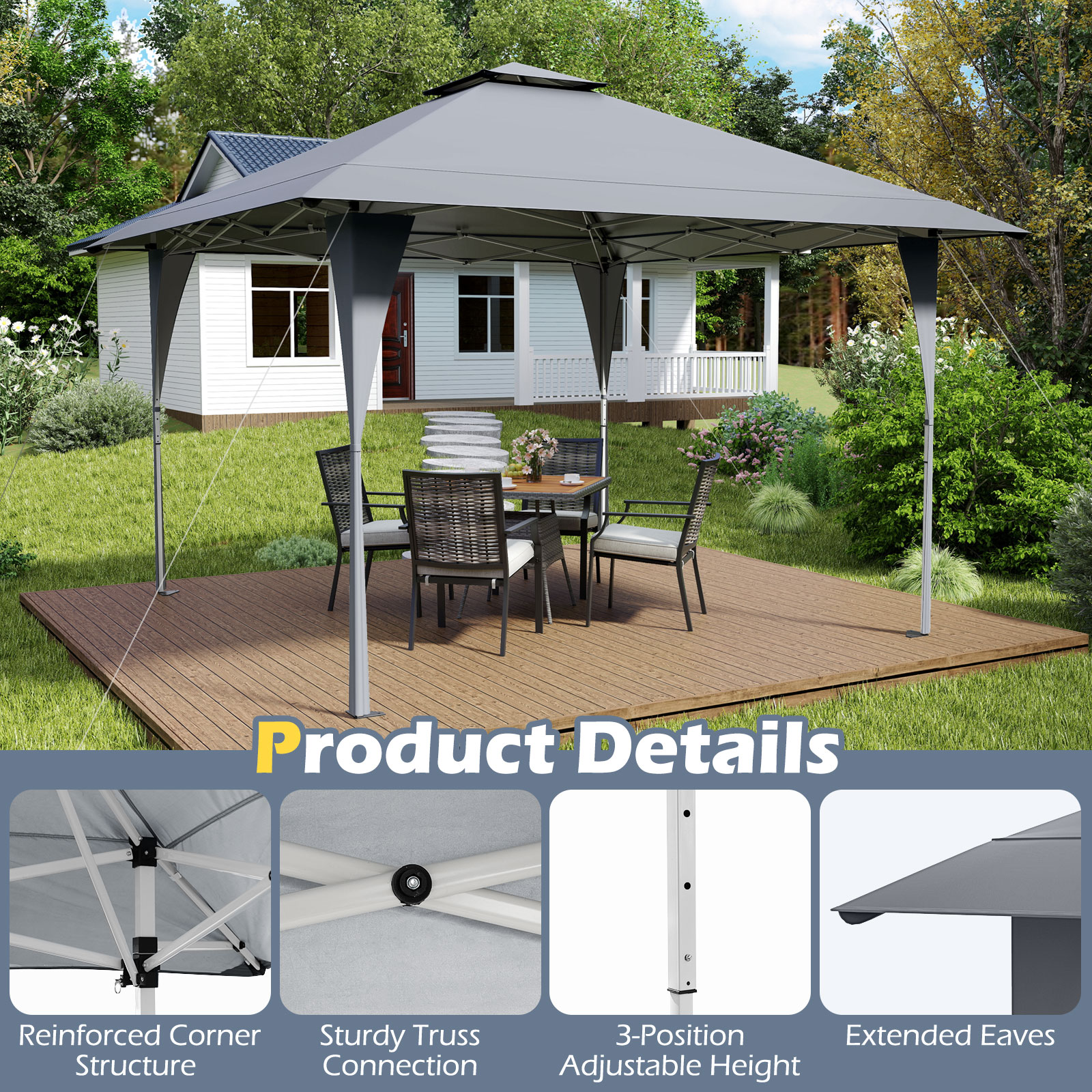 Pop-up teltta 395x395cm harmaa - Image 8