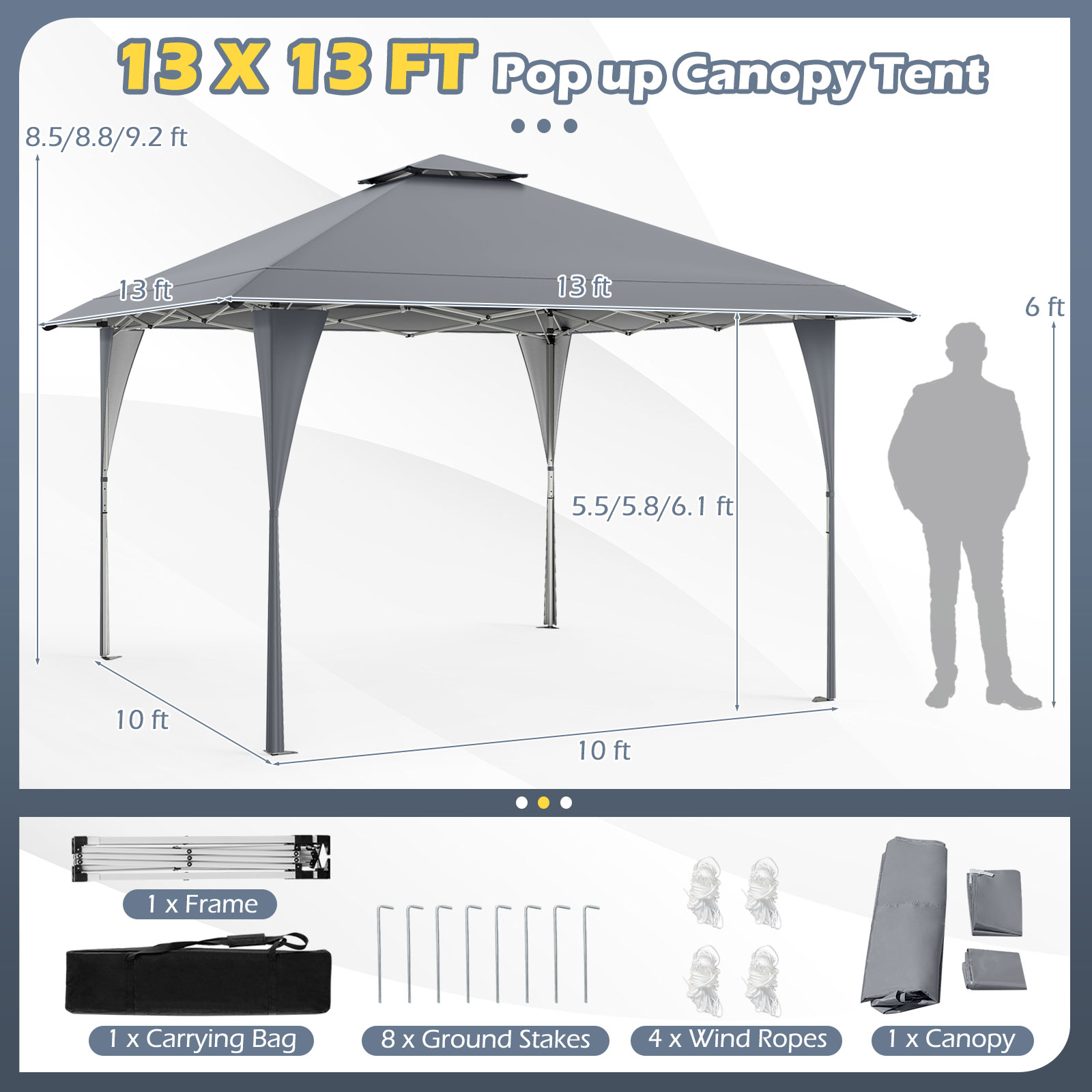 Pop-up teltta 395x395cm harmaa - Image 5