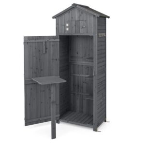 Veekindel puidust aiakapp katus, kokkupandav laud, riiulid ja 8 konksu 75x50x180.5CM