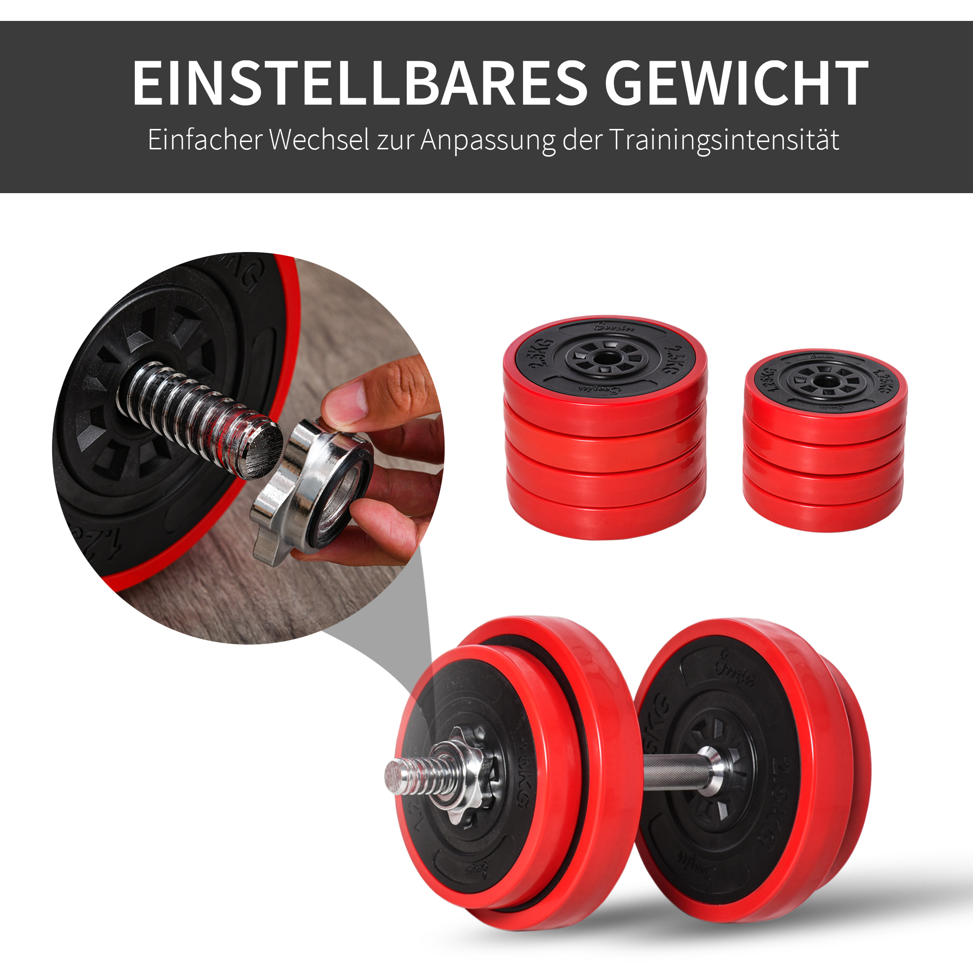 Säädettävä käsipaino- ja tankosetti, 20 kg, punainen ja musta, 2-in-1 - Image 6