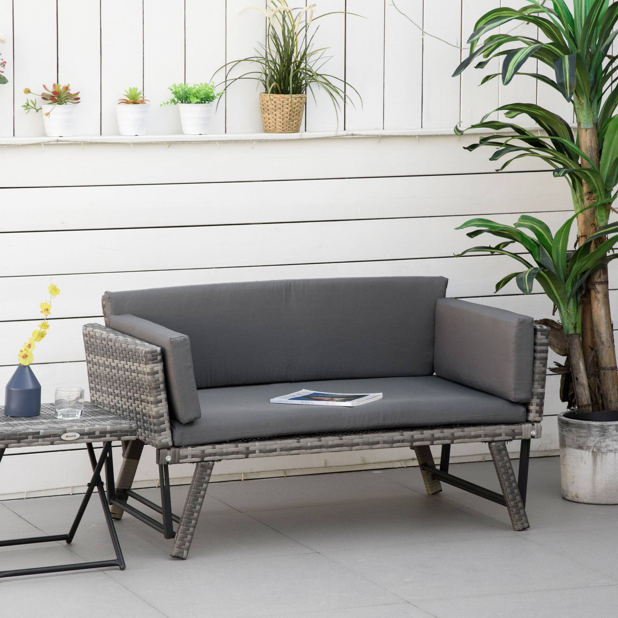 2 vietų sodo sofa iš poliratano, pilka, 129 x 63 x 67 cm - Image 2
