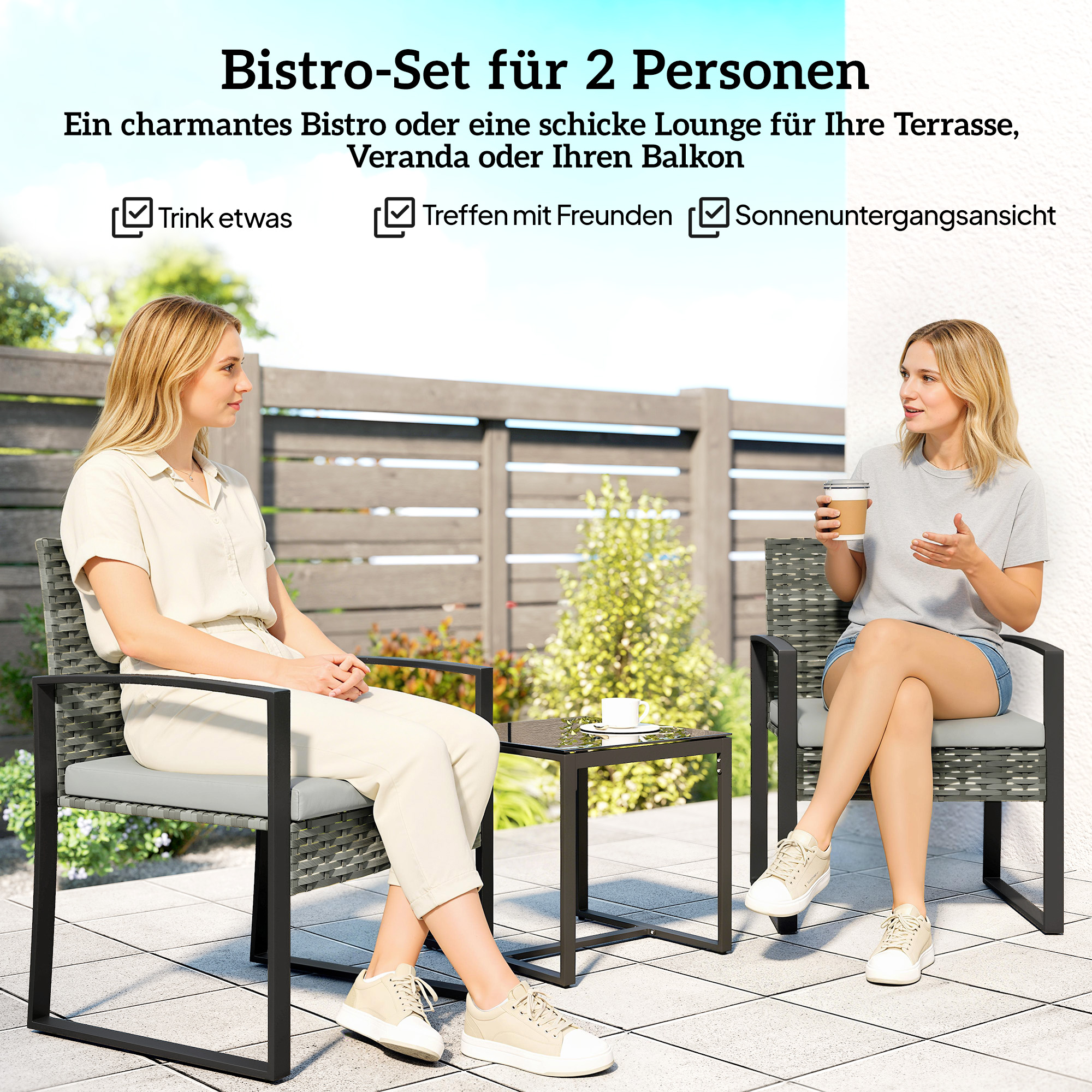 3 daļu bistro komplekts, dārza mēbeļu komplekts 2 krēsli, galdiņš, gaiši pelēks - Image 4