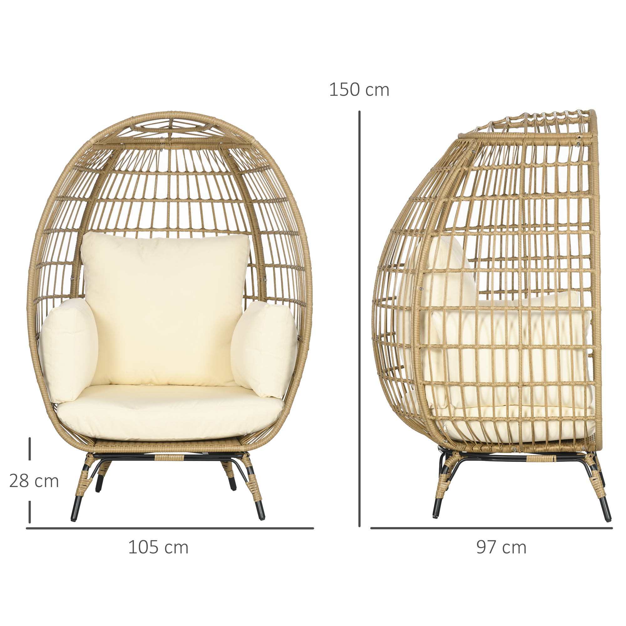 Kabantis kiaušinio formos krėslas iš ratano imitacijos, khaki ir beige, 105 x 90 x 148 cm - Image 3