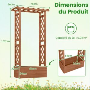 Puidust rippuv trelliga lillekast 66x32x152 cm