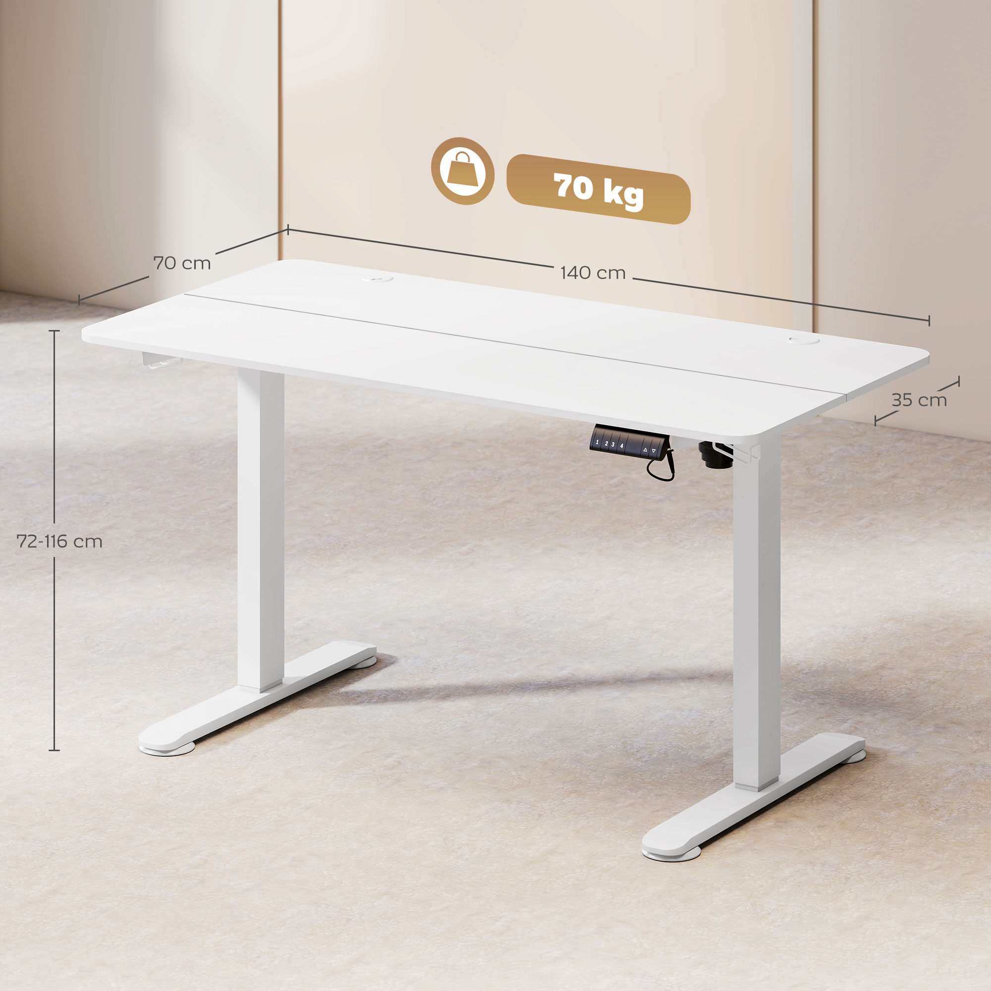 Elektrisks augstumā regulējams galds, balts, 140 x 70 x 72-116 cm - Image 6