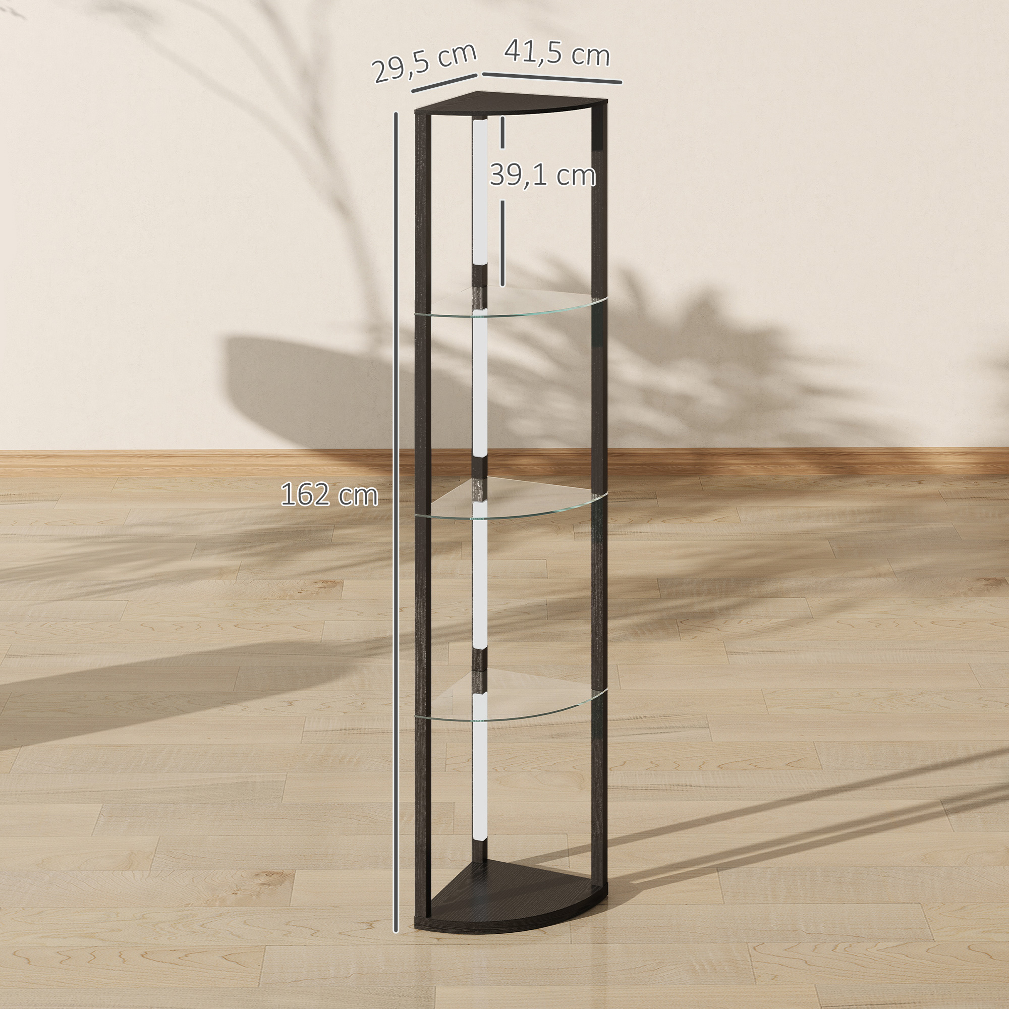 LED stāvlampa ar stikla plauktiem, melna, 41,5 x 29,5 x 162 cm - Image 3