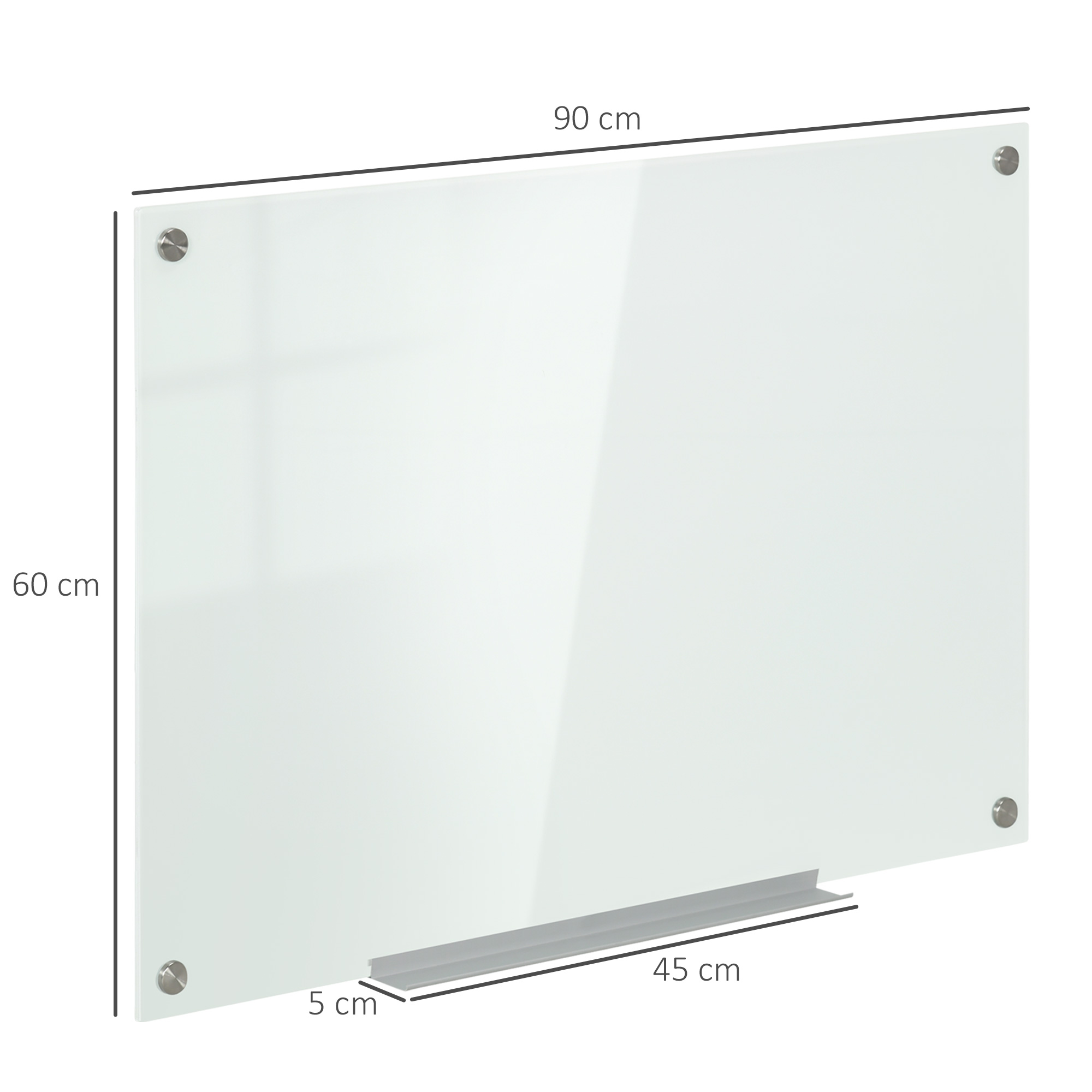 Stikla tāfele, balta, 90 x 60 cm, 4 marķieri, 6 magnēti, 1 sūklis, 1 plauktiņš - Image 3