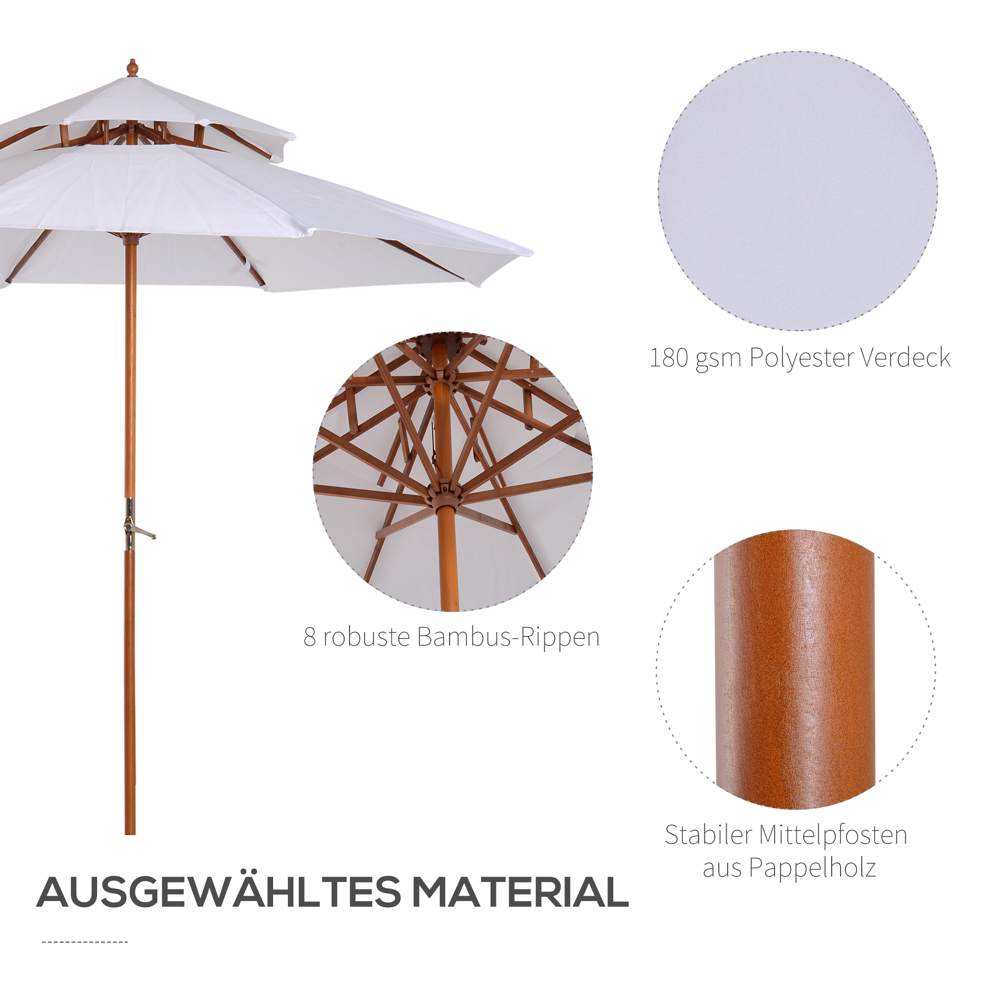 Dvigubas sodo skėtis, kreminės baltos spalvos, Ø265 x 264 cm - Image 4