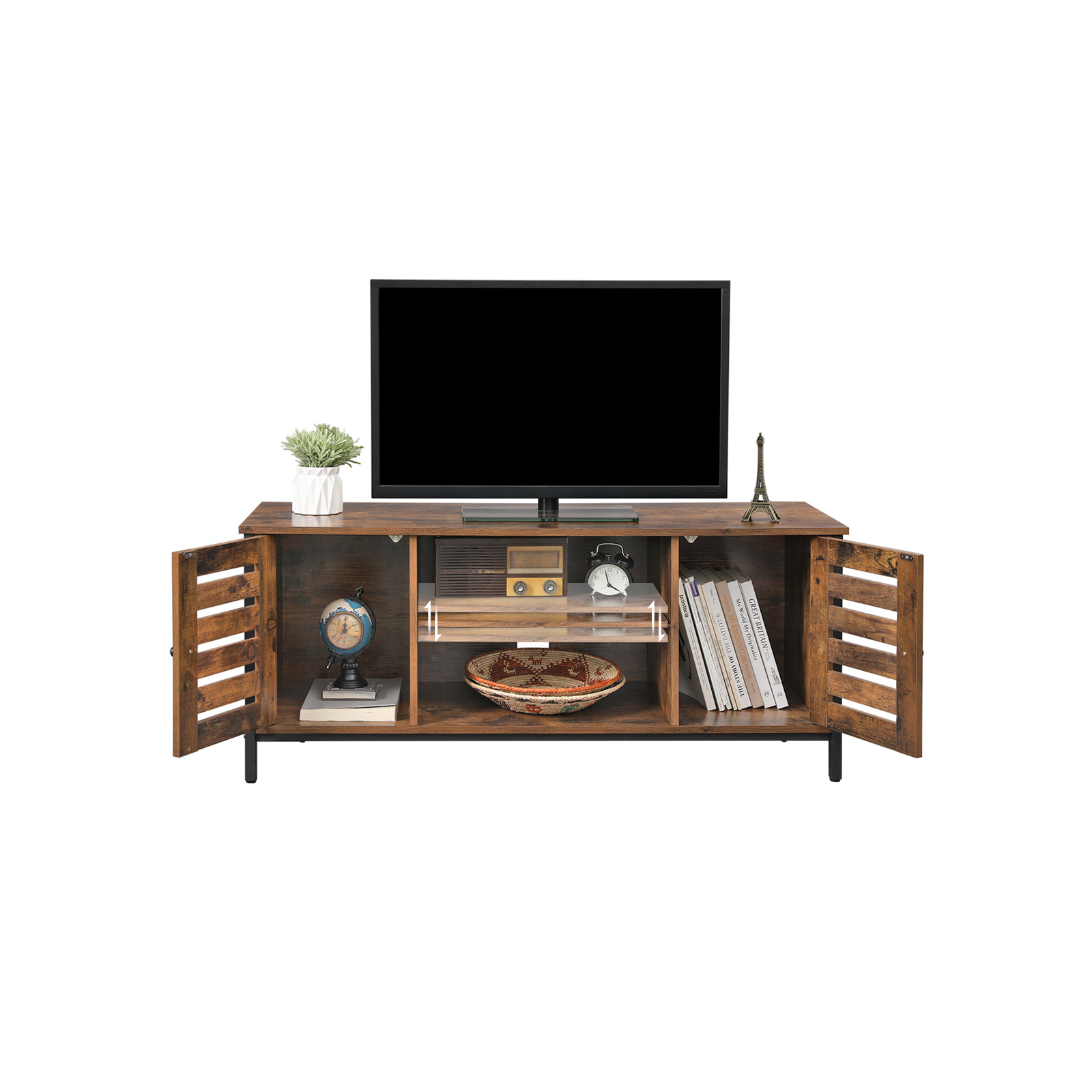 TV skapītis ar 2 skapjiem un 2 plauktu līmeņiem, 110 x 40 x 50 cm, tumši brūns - Image 2