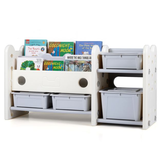 2-in-1 lasten leluhylly ja kirjahylly, valkoinen - Image 4
