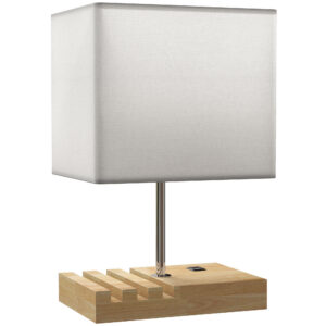 Laualamp USB-pesadega, puit, kangas, valge, 25 x 20 x 40,5 cm