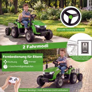 Elektriline traktor lastele haagise ja 2.4G puldiga, roheline