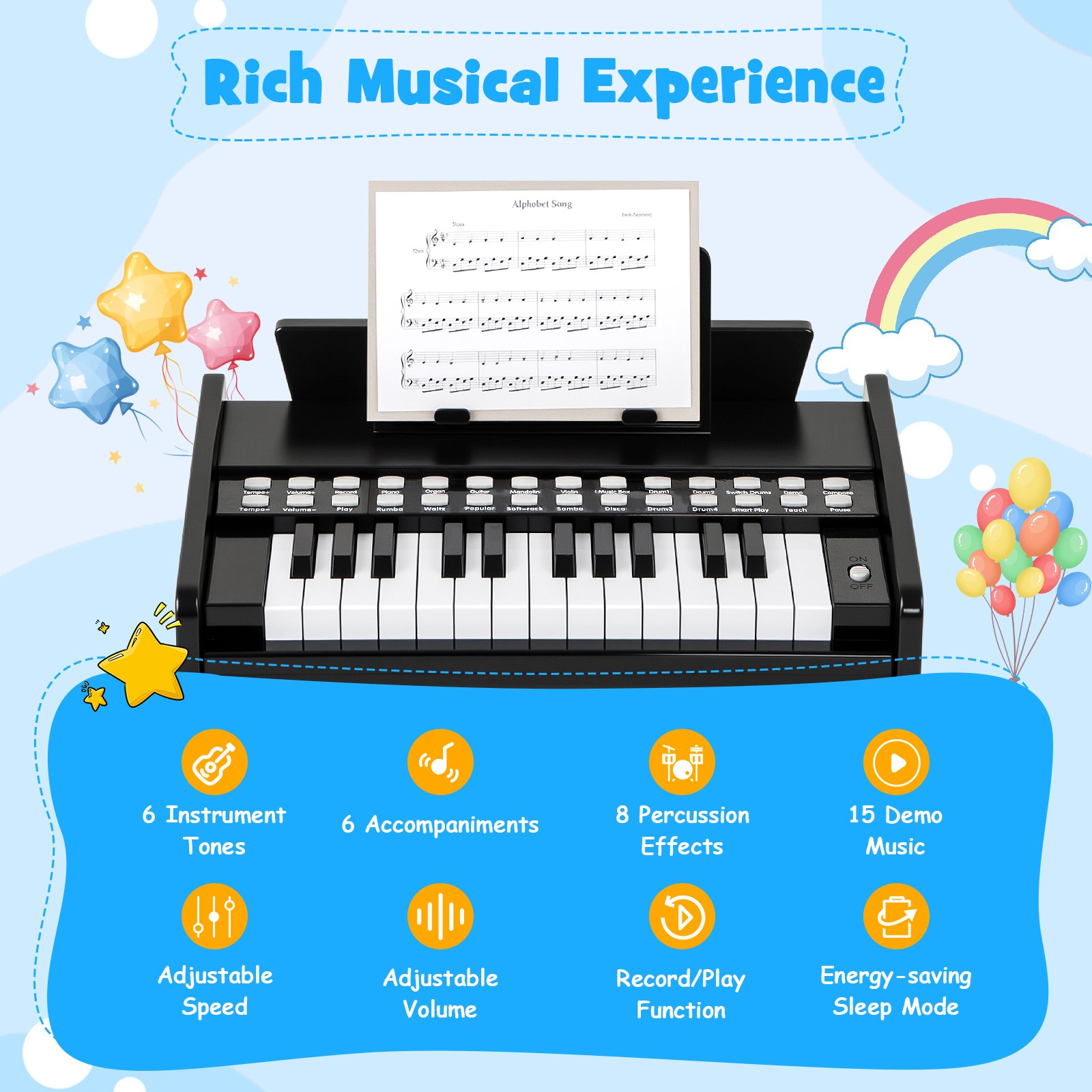 25-näppäiminen lasten piano musta - Image 5