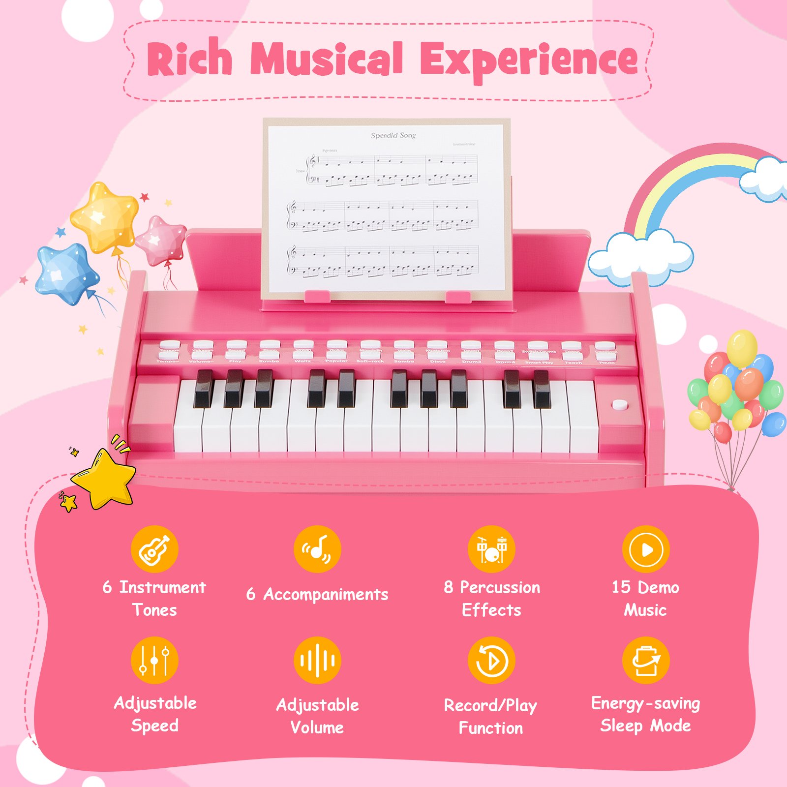 25 klavišų vaikų pianinas rožinis - Image 5