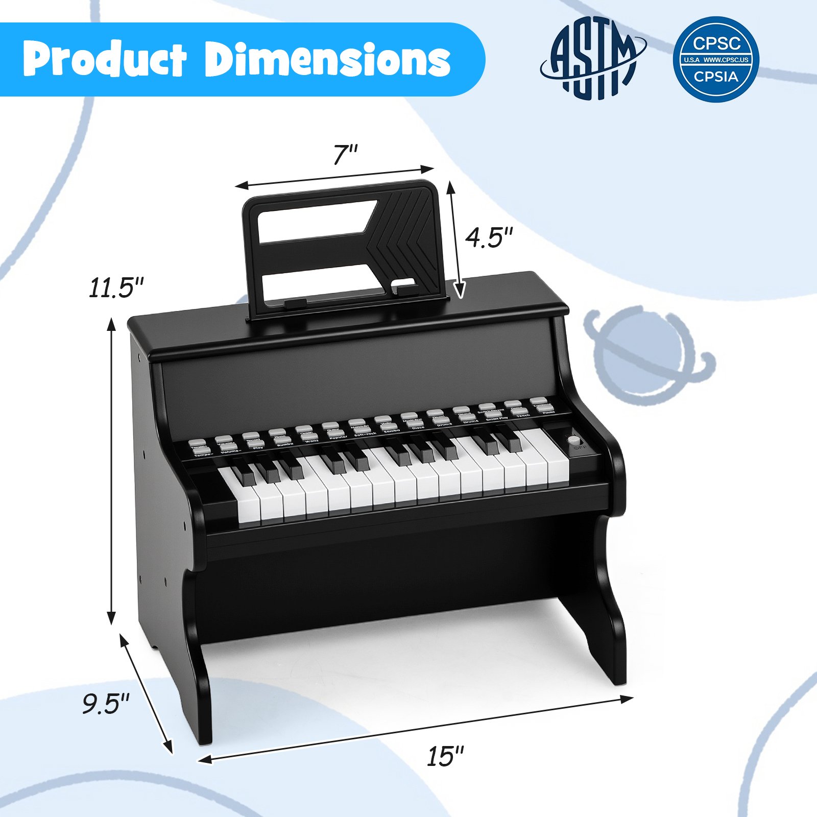 25 klavišų vaikų mini skaitmeninis pianinas juodas - Image 5